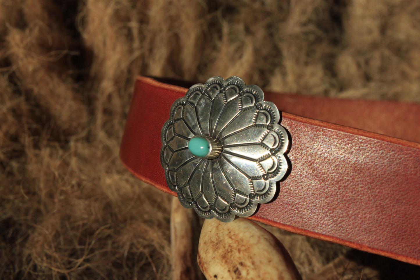 Gold Butte - Leather Hat Band with Vintage Native American Button with Turquoise