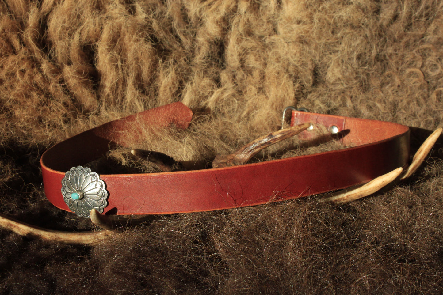 Gold Butte - Leather Hat Band with Vintage Native American Button with Turquoise