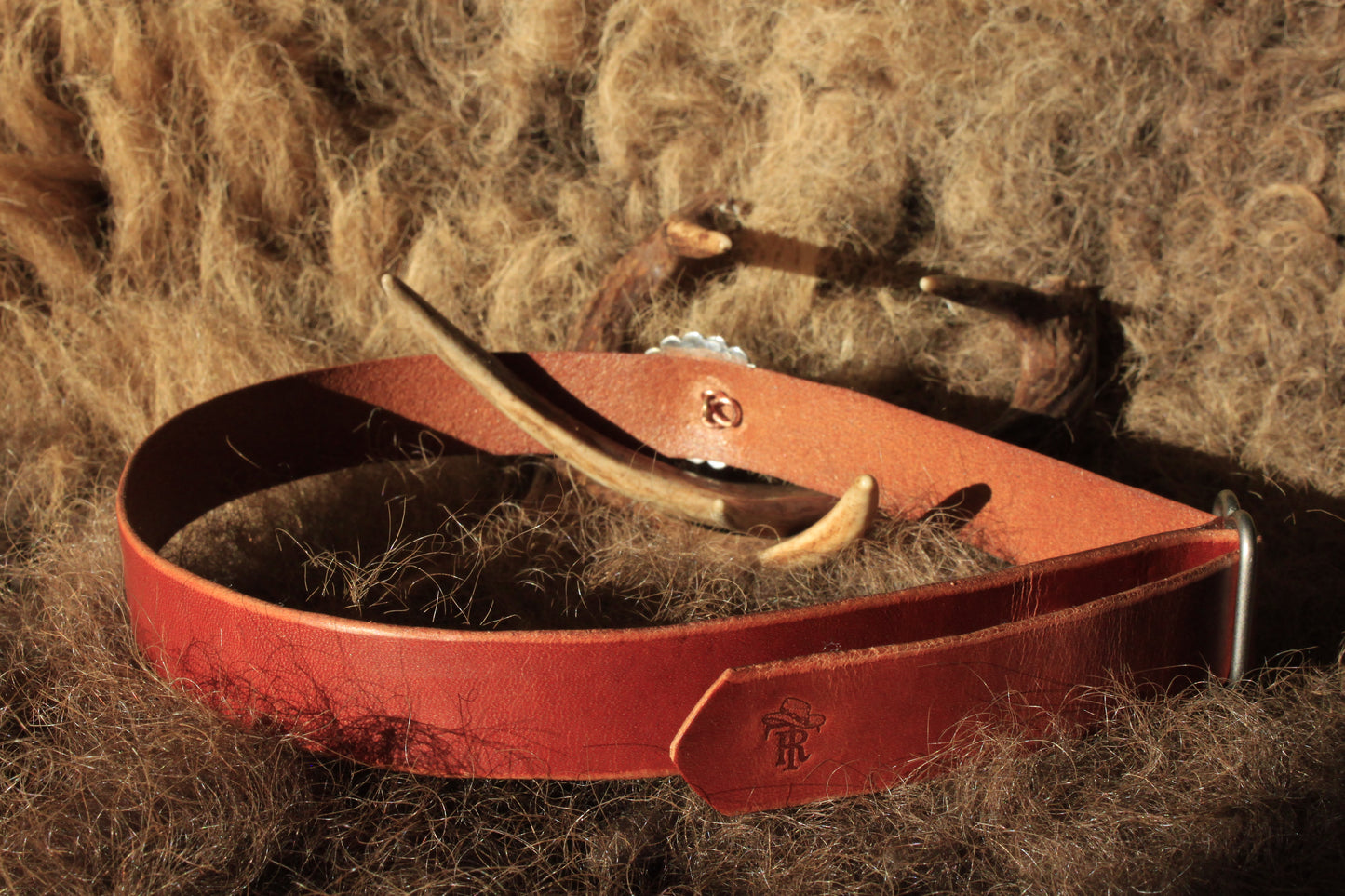 Gold Butte - Leather Hat Band with Vintage Native American Button with Turquoise