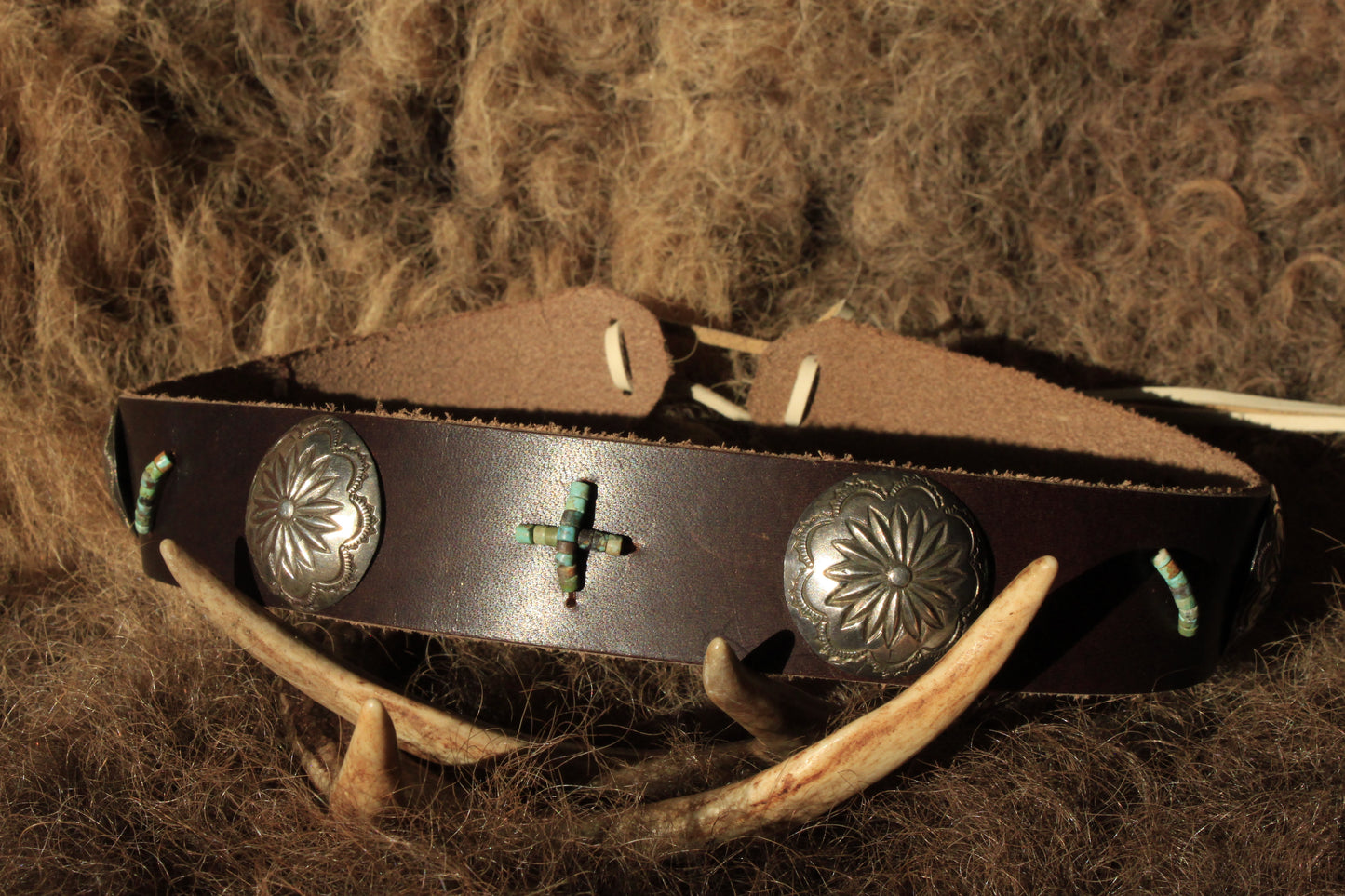 Desert Willow - Leather Hat Band with Vintage Native American Buttons