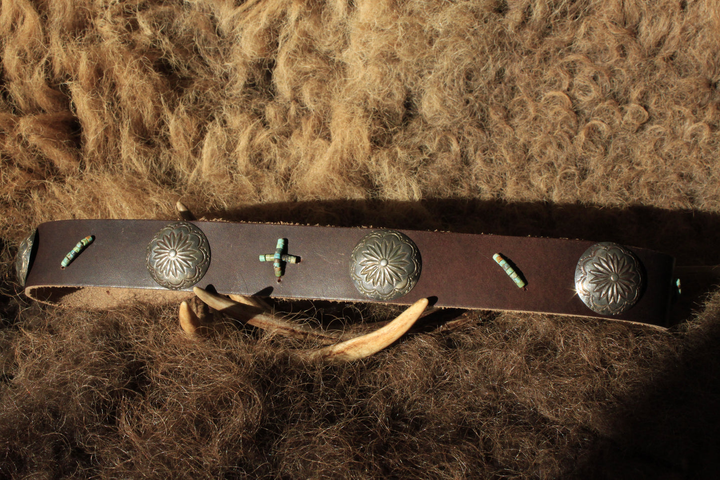Desert Willow - Leather Hat Band with Vintage Native American Buttons