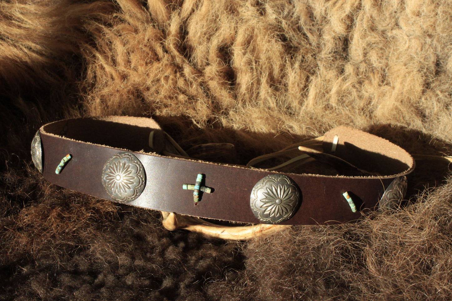 Desert Willow - Leather Hat Band with Vintage Native American Buttons
