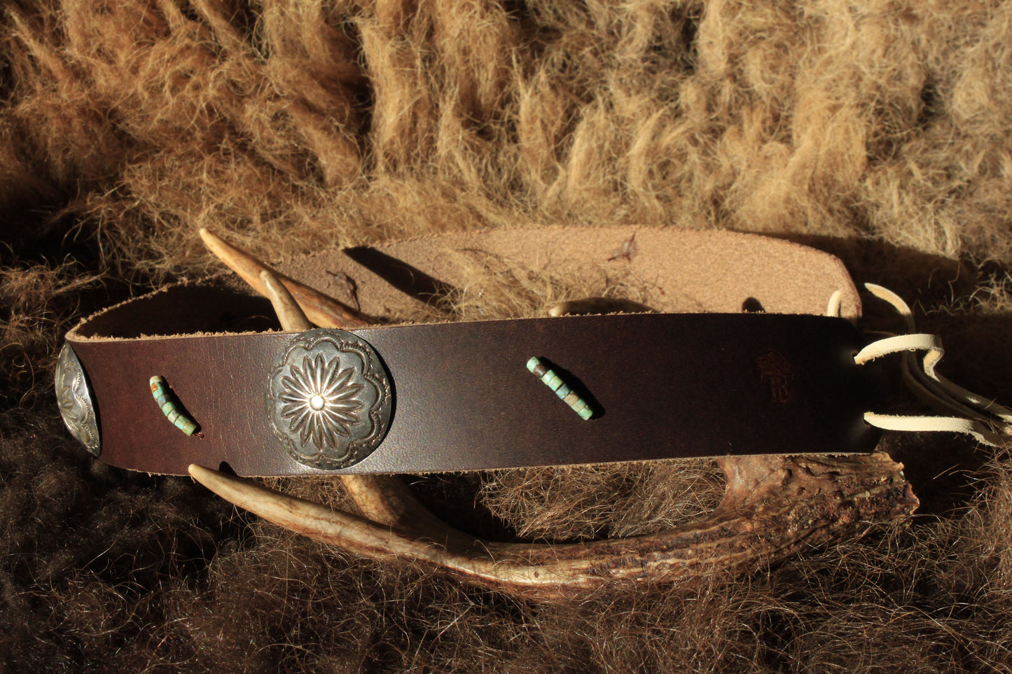 Desert Willow - Leather Hat Band with Vintage Native American Buttons
