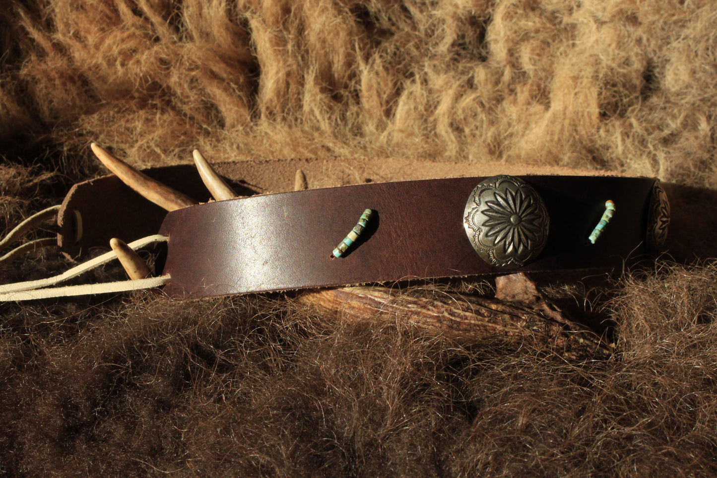 Desert Willow - Leather Hat Band with Vintage Native American Buttons