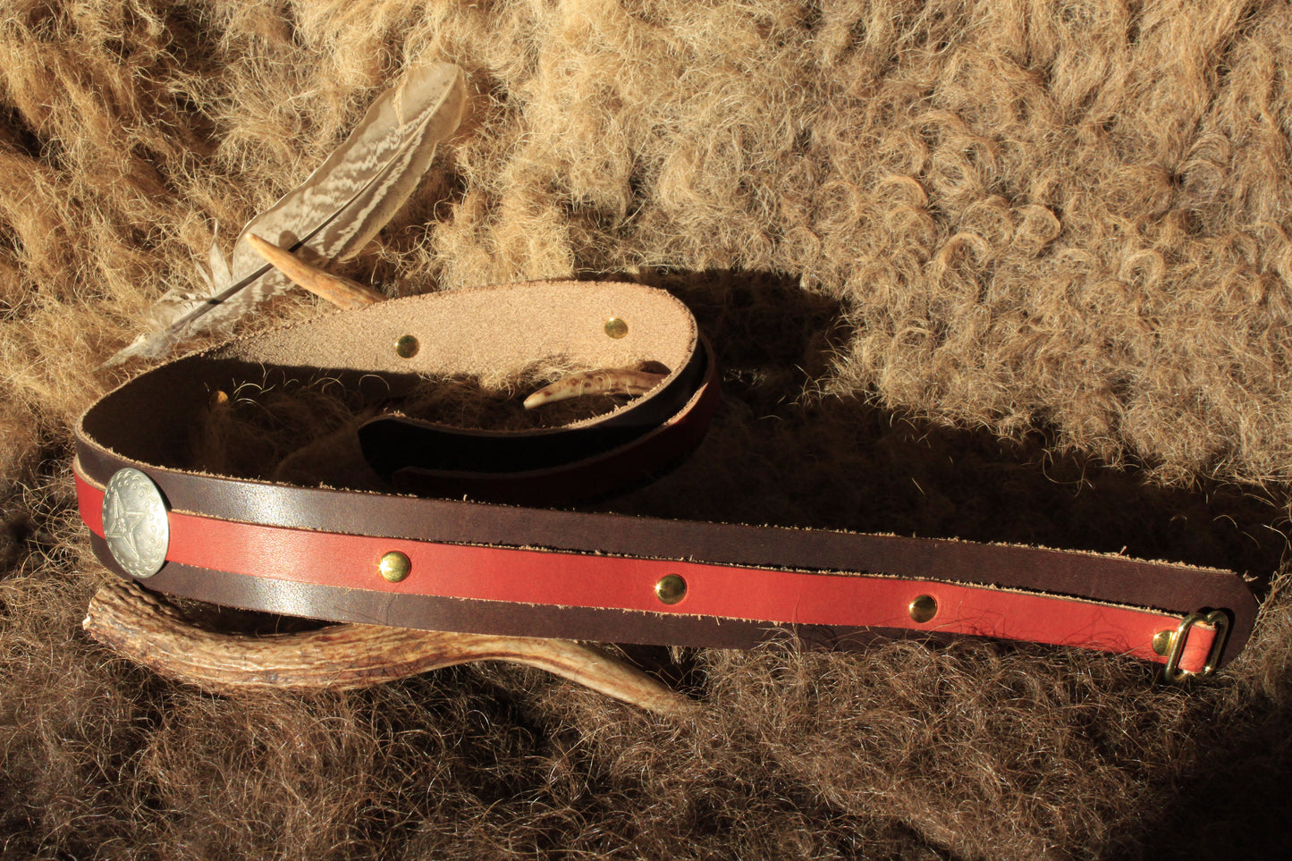 Huachuca - Leather Hat Band with Vintage Native American Button