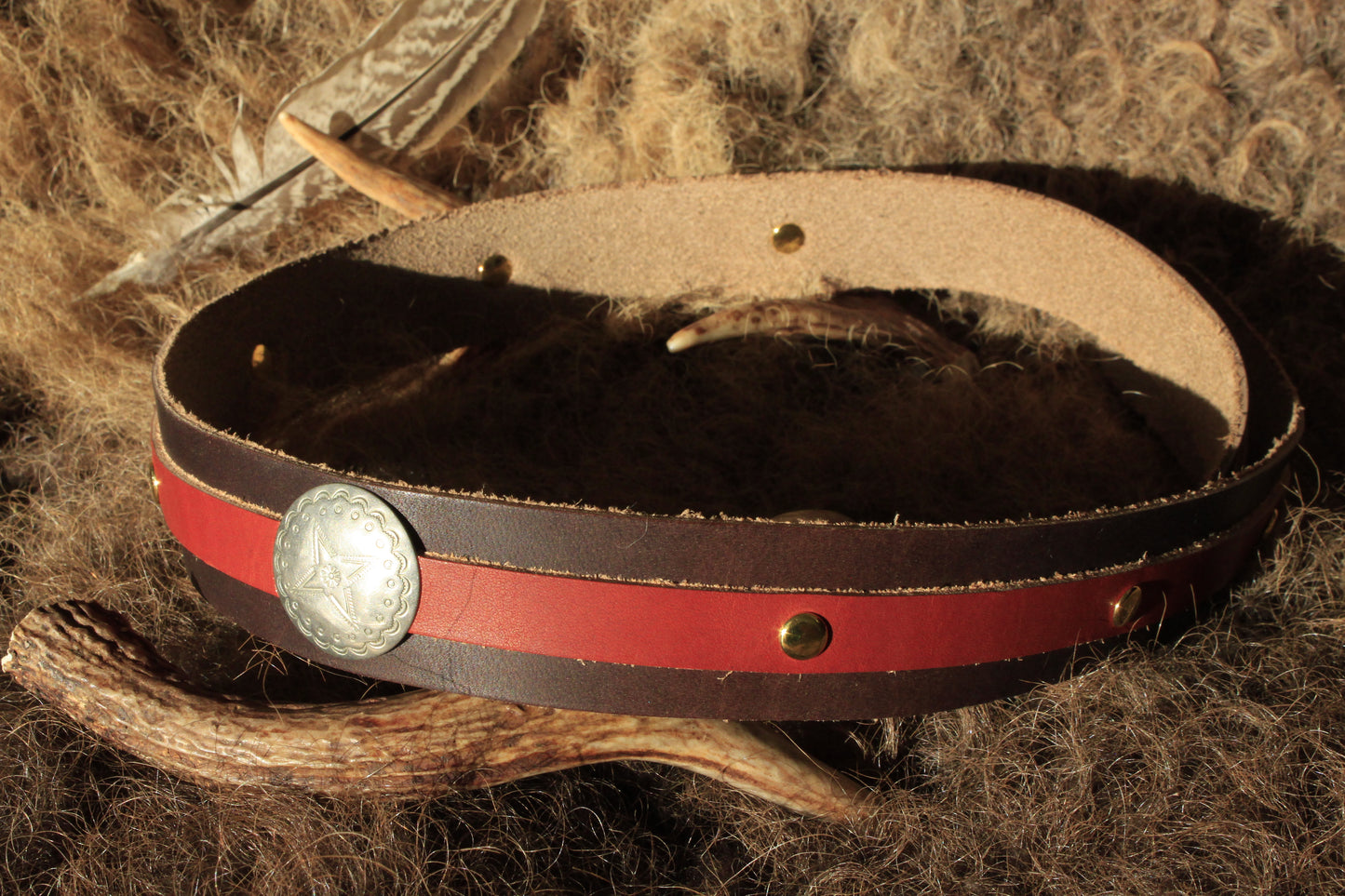 Huachuca - Leather Hat Band with Vintage Native American Button