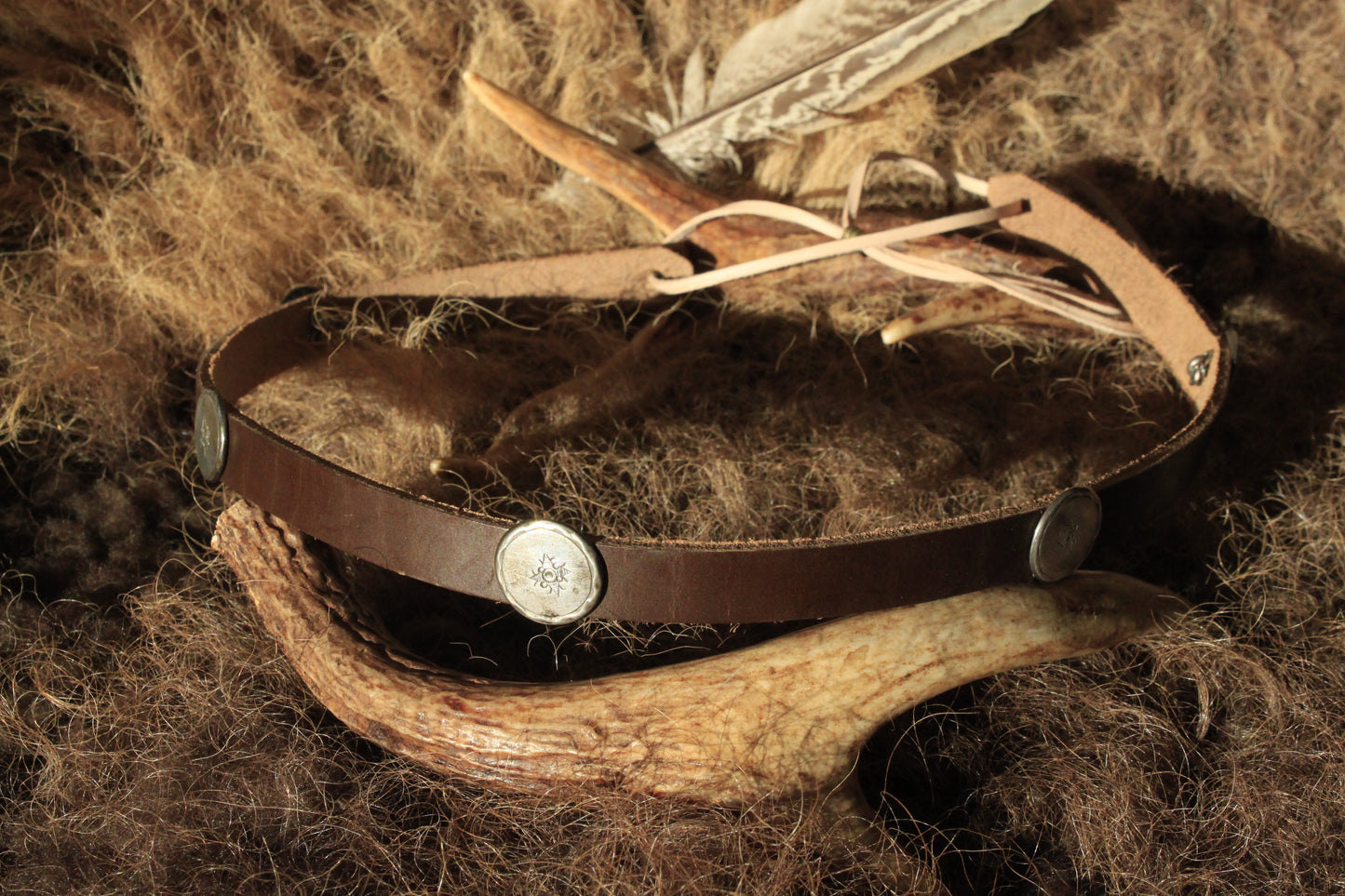 Cottonwood - Leather Hat Band with Vintage Native American Buttons