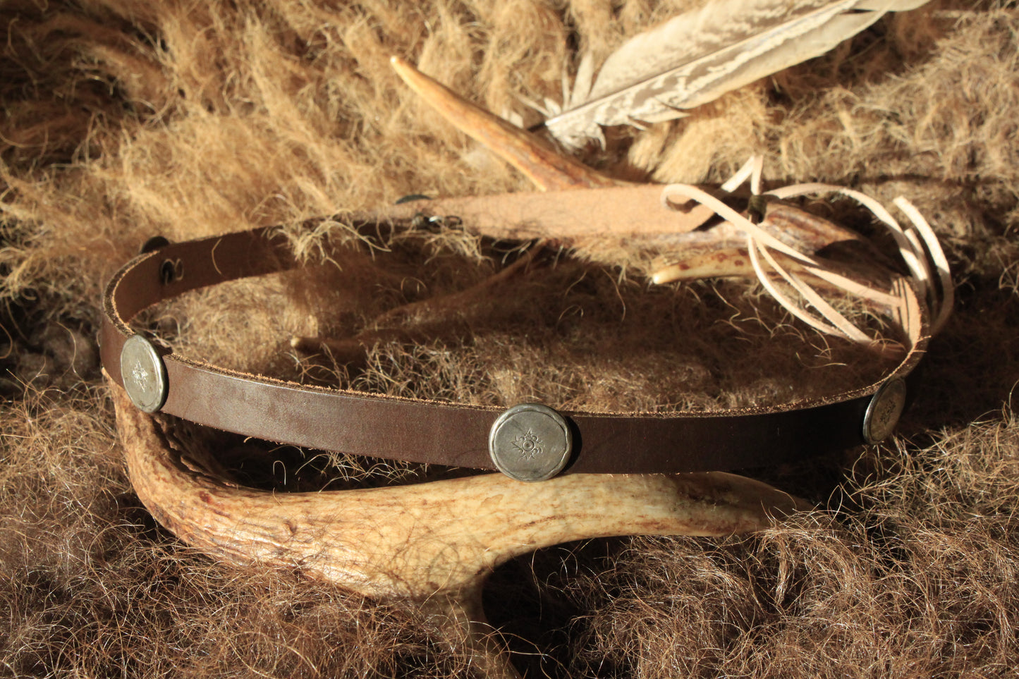 Cottonwood - Leather Hat Band with Vintage Native American Buttons