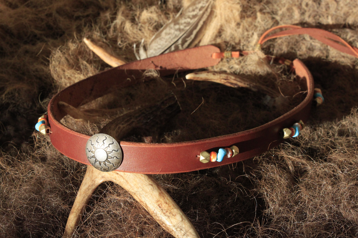 Sundance - Leather Hat Band with Vintage Native American Button
