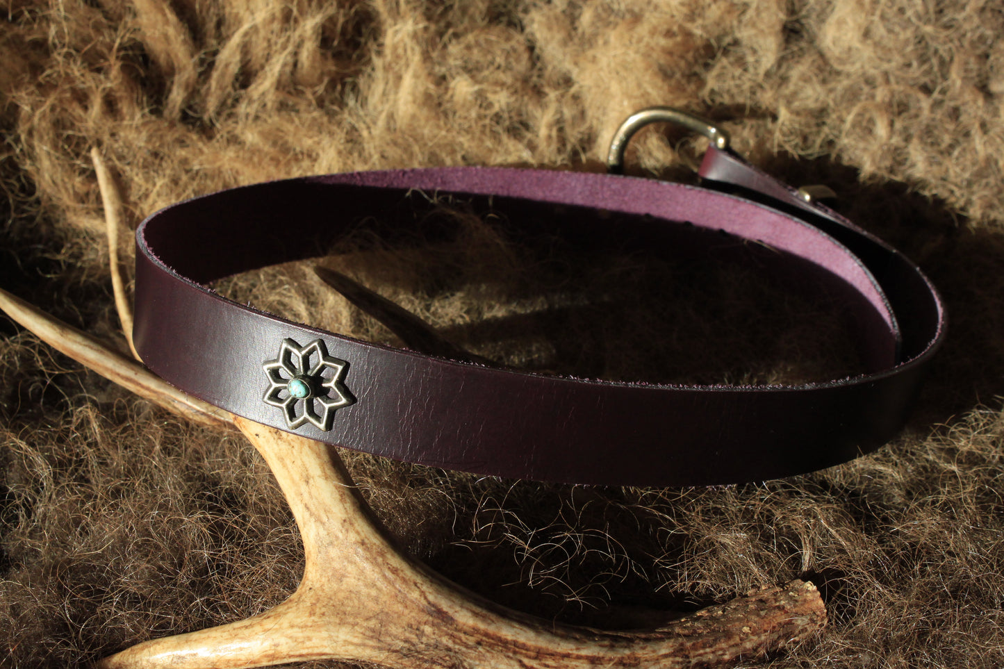 Columbine - Leather Hat Band with Vintage Native American Button with Turquoise