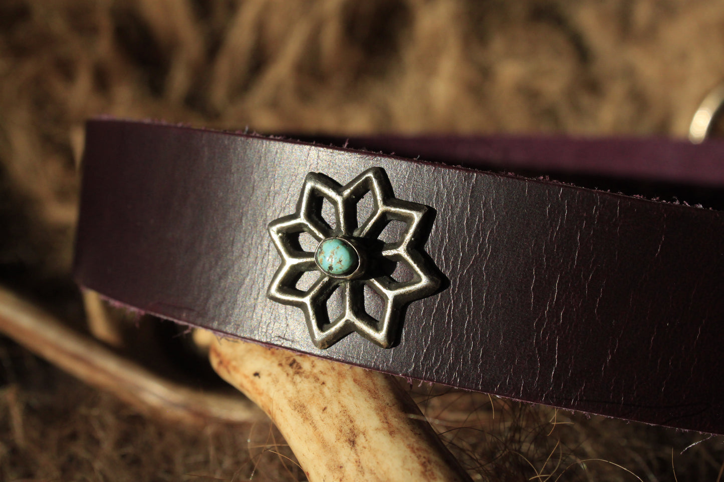 Columbine - Leather Hat Band with Vintage Native American Button with Turquoise