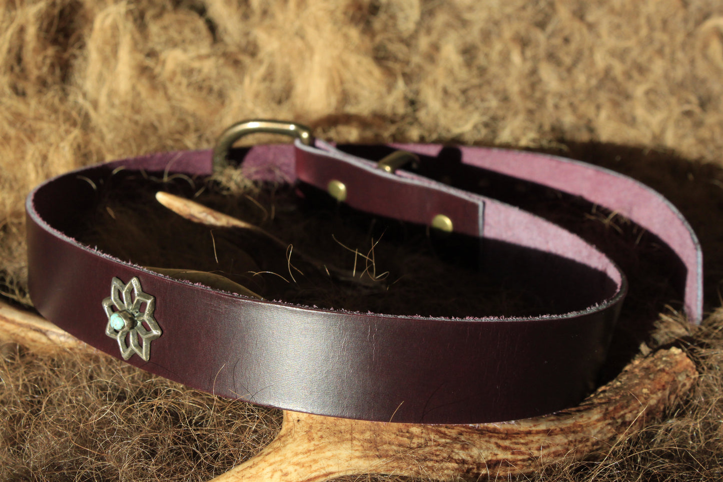 Columbine - Leather Hat Band with Vintage Native American Button with Turquoise