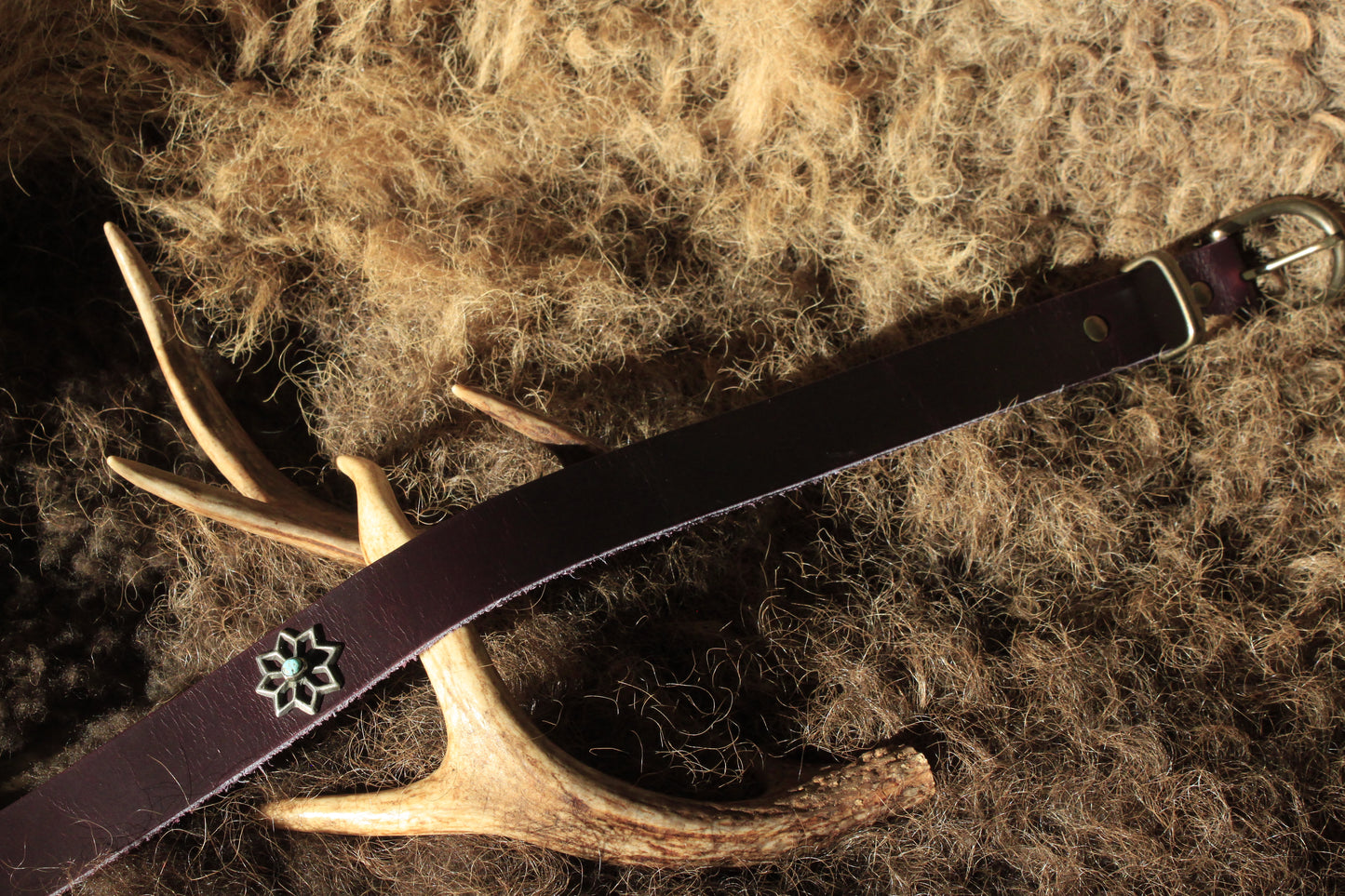 Columbine - Leather Hat Band with Vintage Native American Button with Turquoise