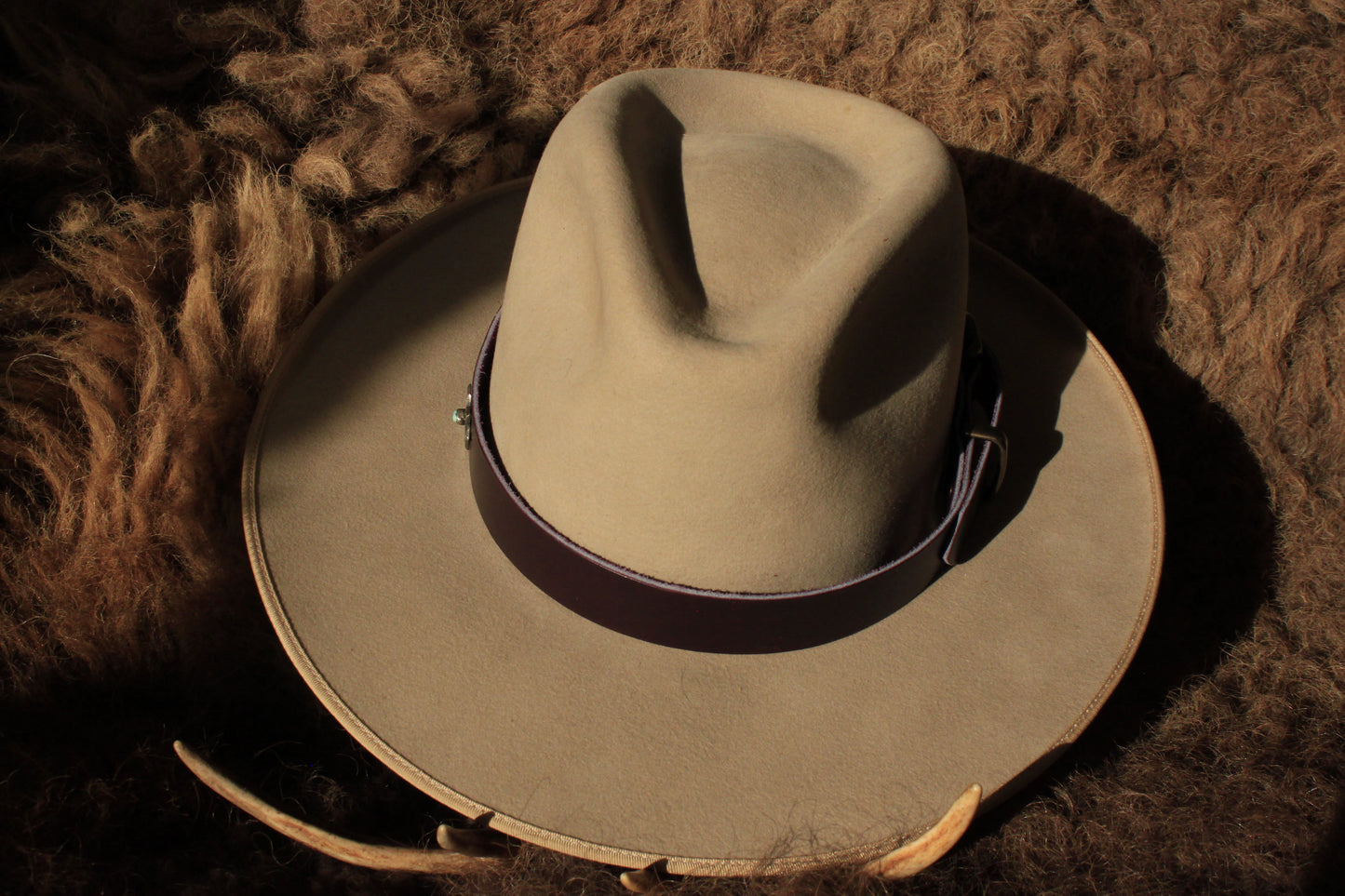 Columbine - Leather Hat Band with Vintage Native American Button with Turquoise