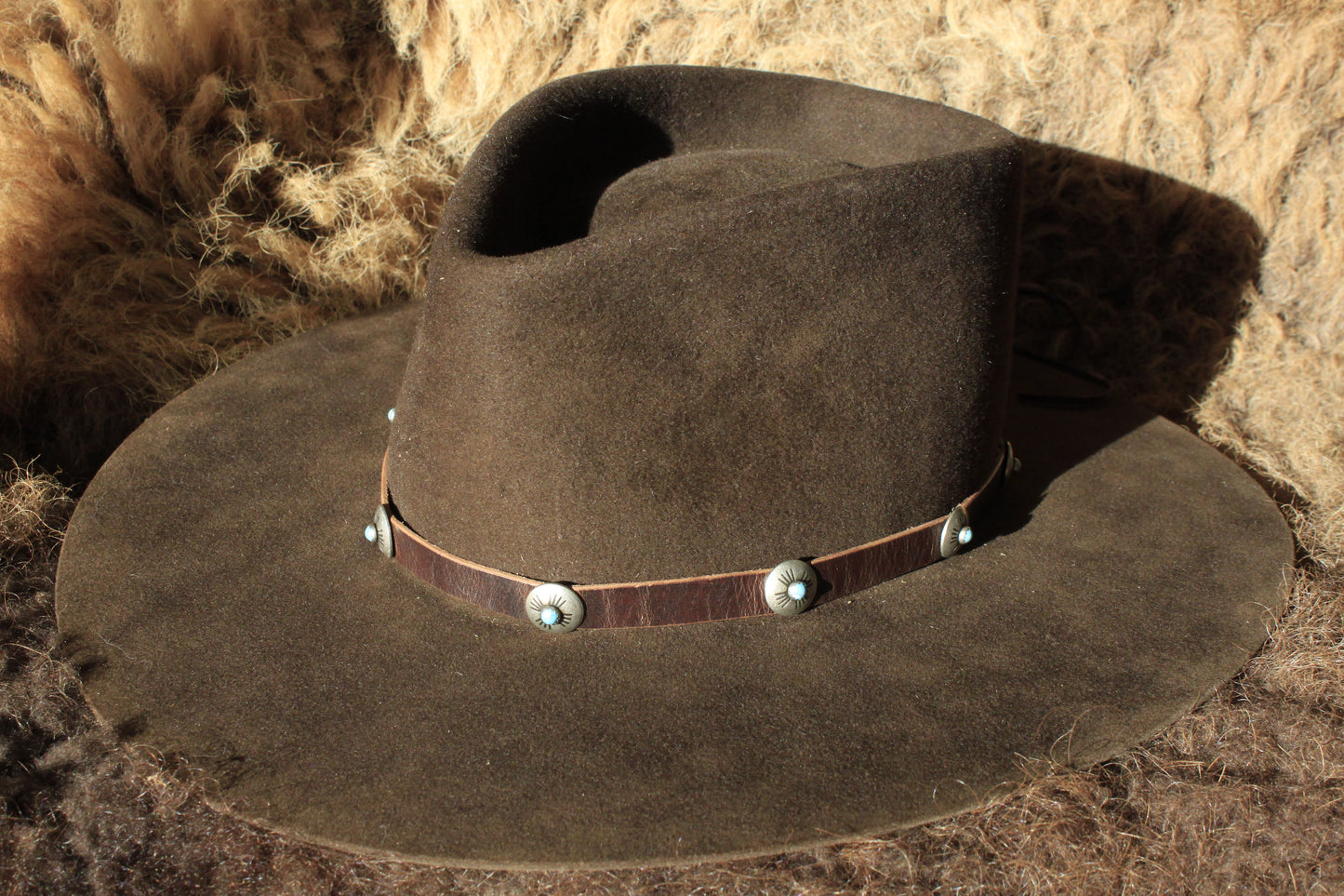 Bluebird - Leather Hat Band with Vintage Native American Buttons