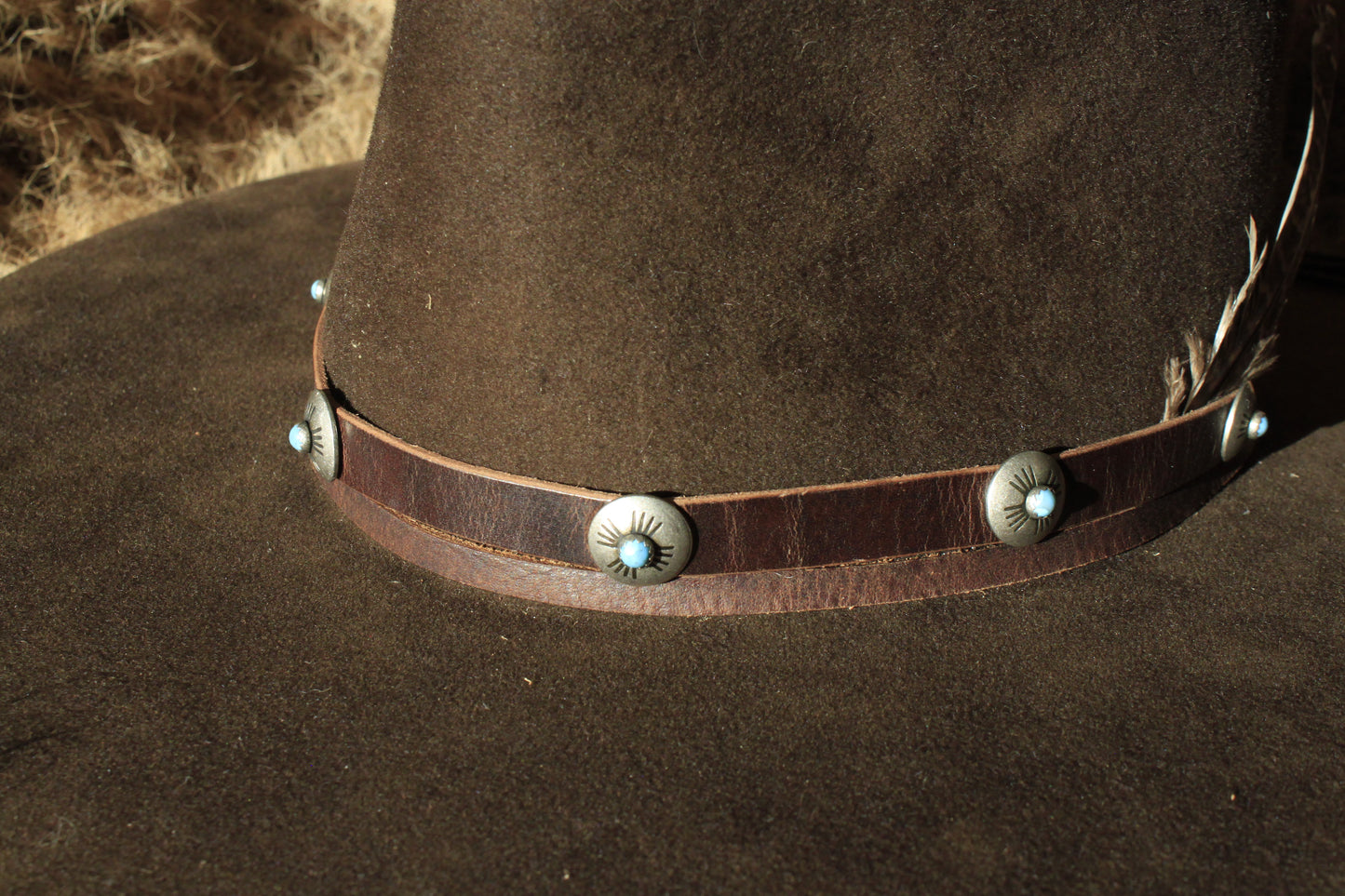 Bluebird - Leather Hat Band with Vintage Native American Buttons