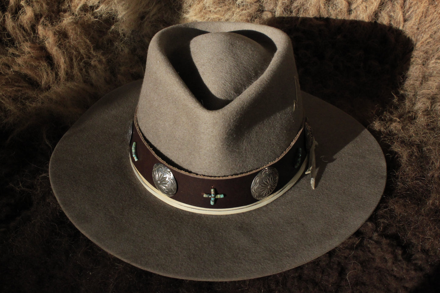 Desert Willow - Leather Hat Band with Vintage Native American Buttons