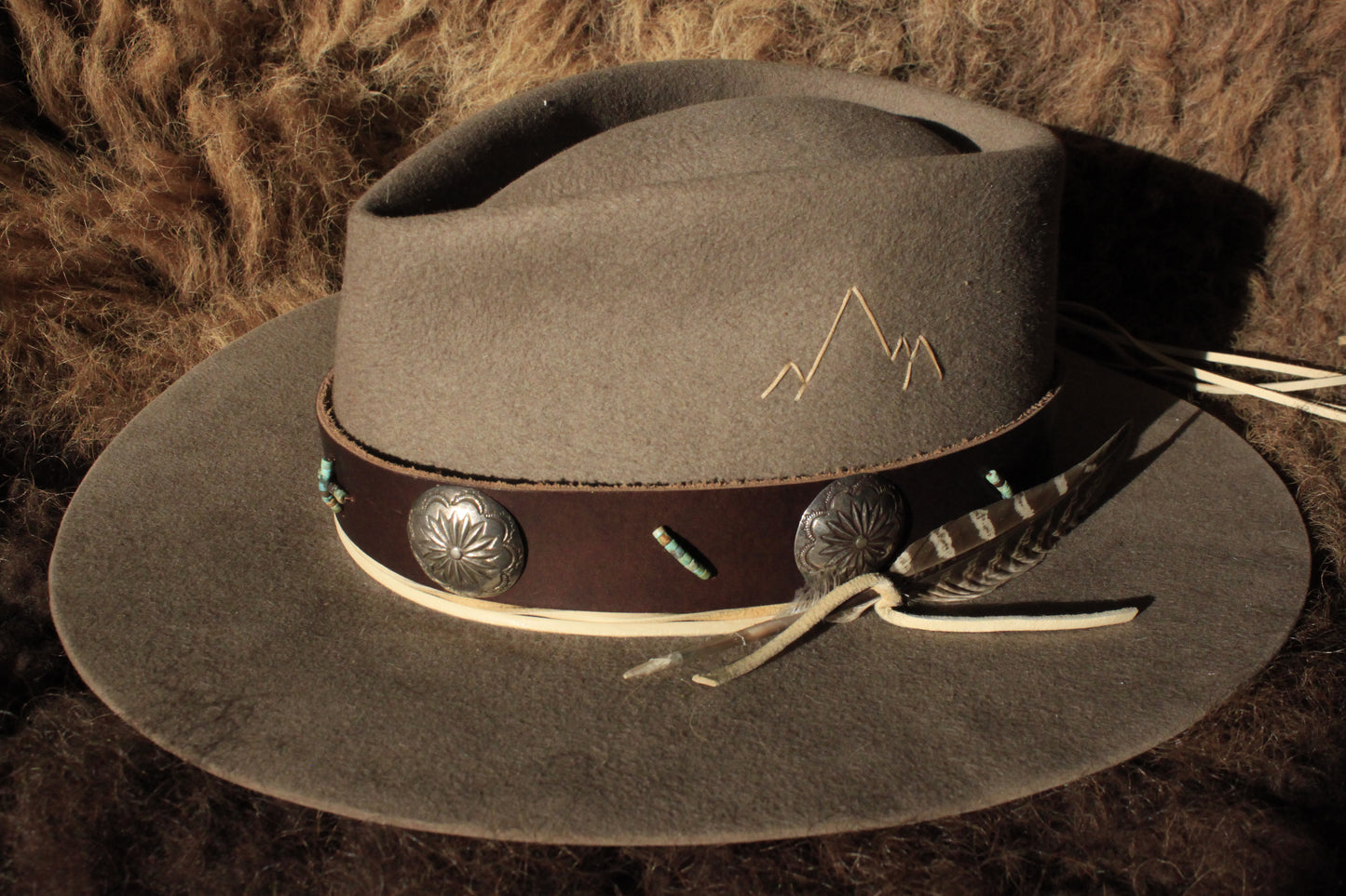 Desert Willow - Leather Hat Band with Vintage Native American Buttons