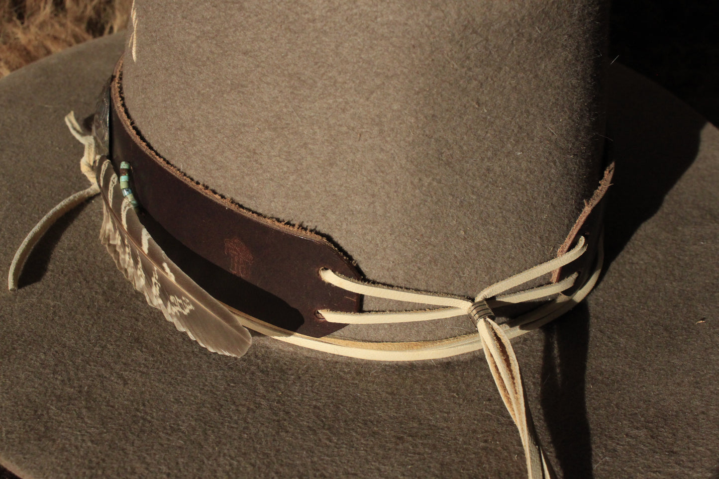 Desert Willow - Leather Hat Band with Vintage Native American Buttons