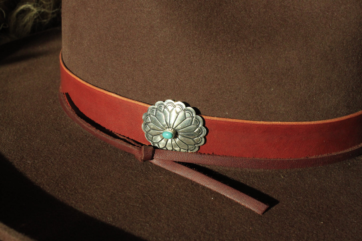 Gold Butte - Leather Hat Band with Vintage Native American Button with Turquoise