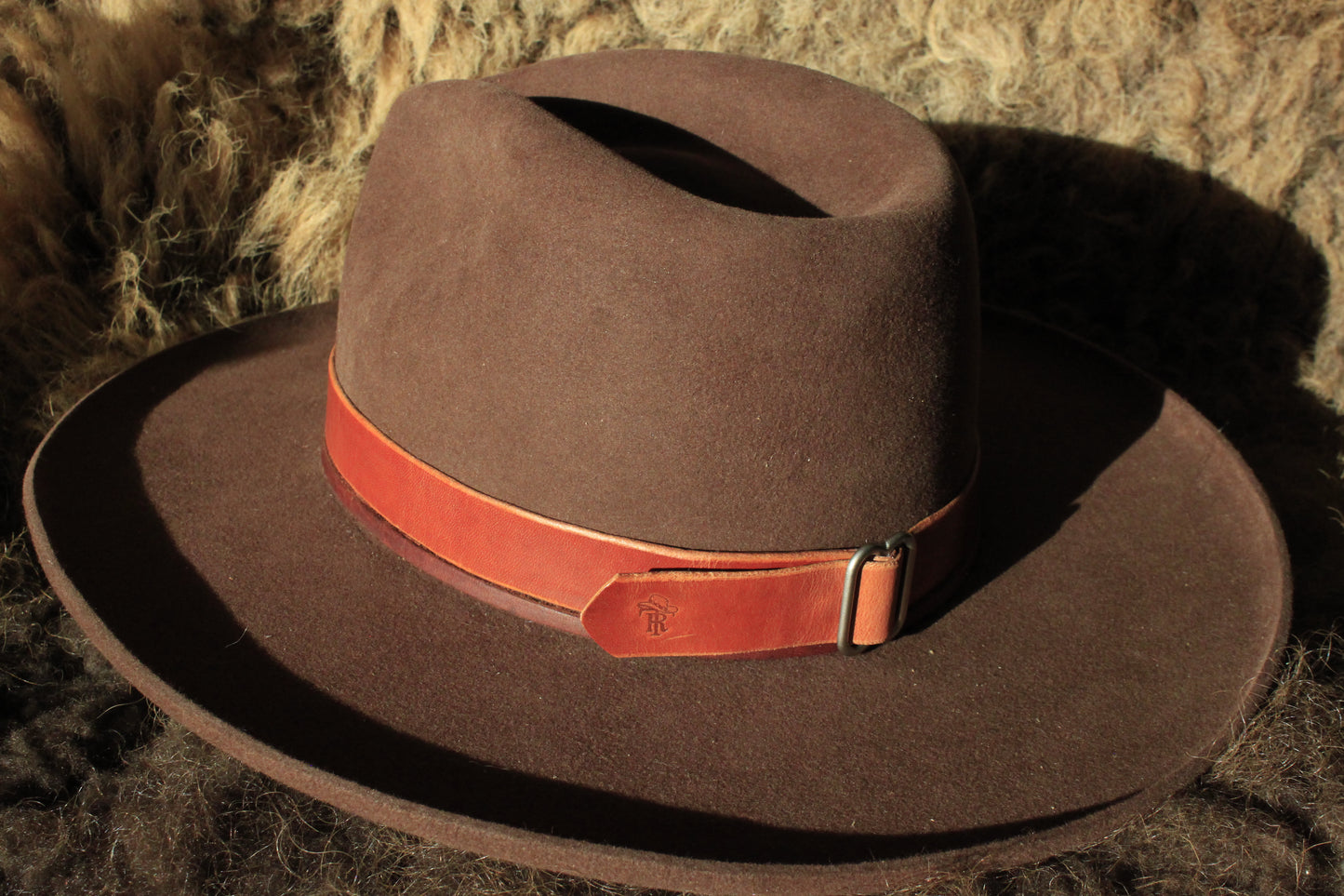 Gold Butte - Leather Hat Band with Vintage Native American Button with Turquoise