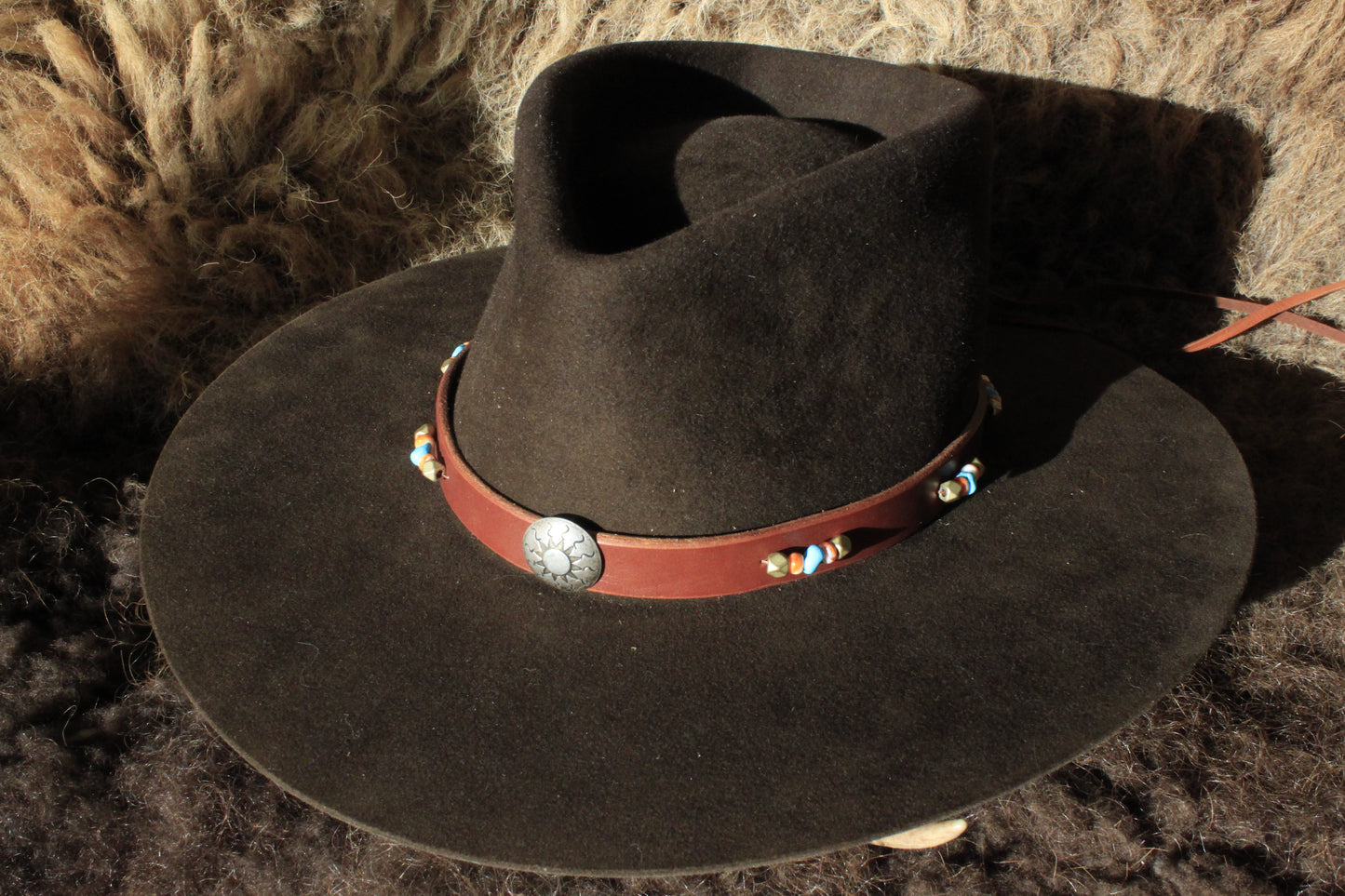 Sundance - Leather Hat Band with Vintage Native American Button
