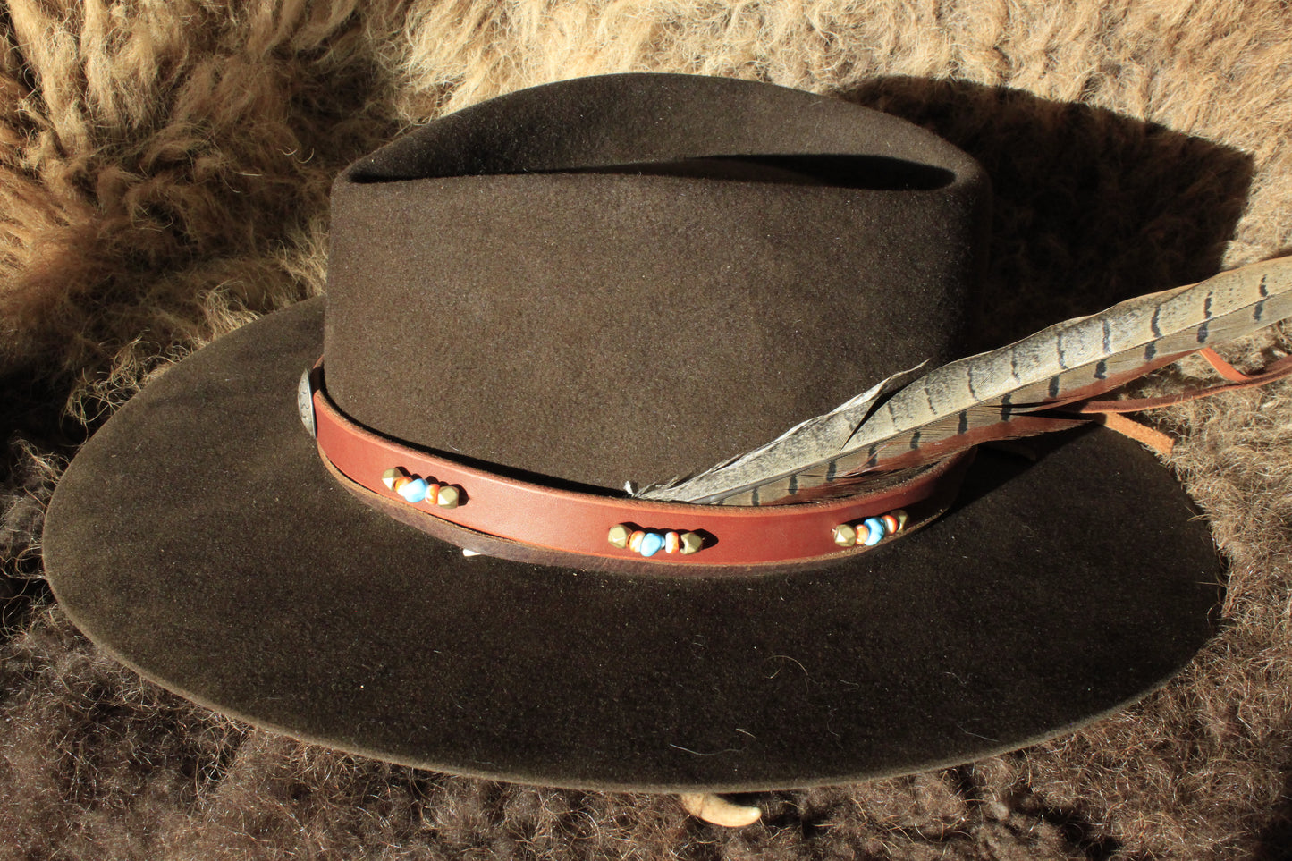 Sundance - Leather Hat Band with Vintage Native American Button