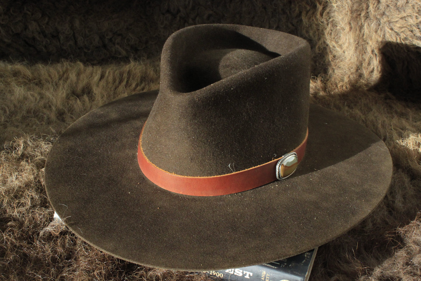 Owyhee - Leather Hat Band with Contemporary Jasper Slide