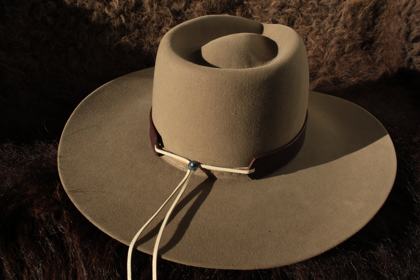 San Juan - Leather Hat Band with Vintage Native American Turquoise Slide