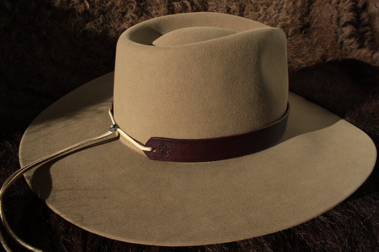 San Juan - Leather Hat Band with Vintage Native American Turquoise Slide