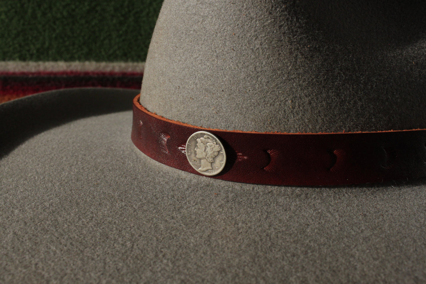 Lupine - Leather Hat Band with Vintage Mercury Dime Button