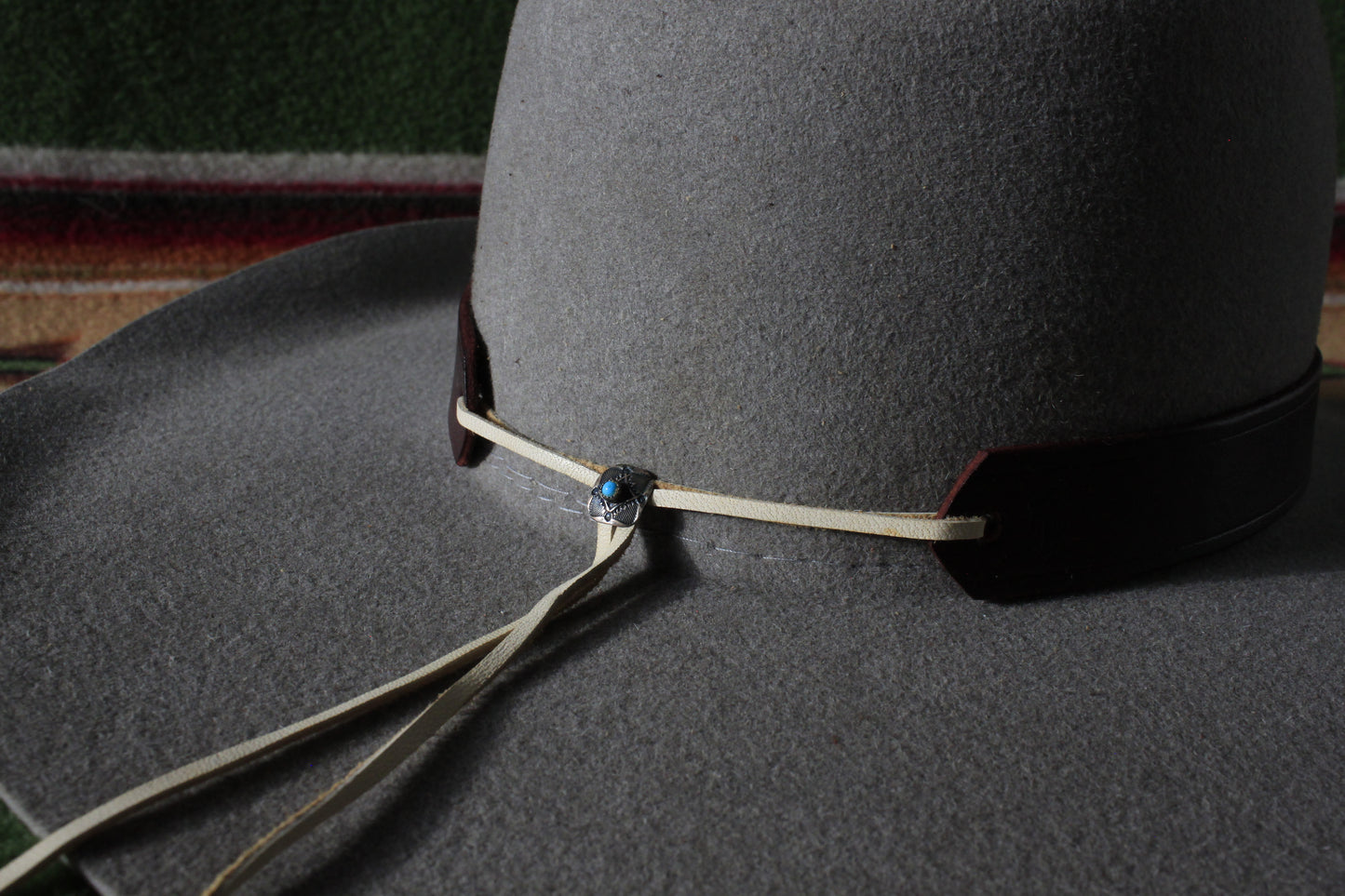 San Juan - Leather Hat Band with Vintage Native American Turquoise Slide
