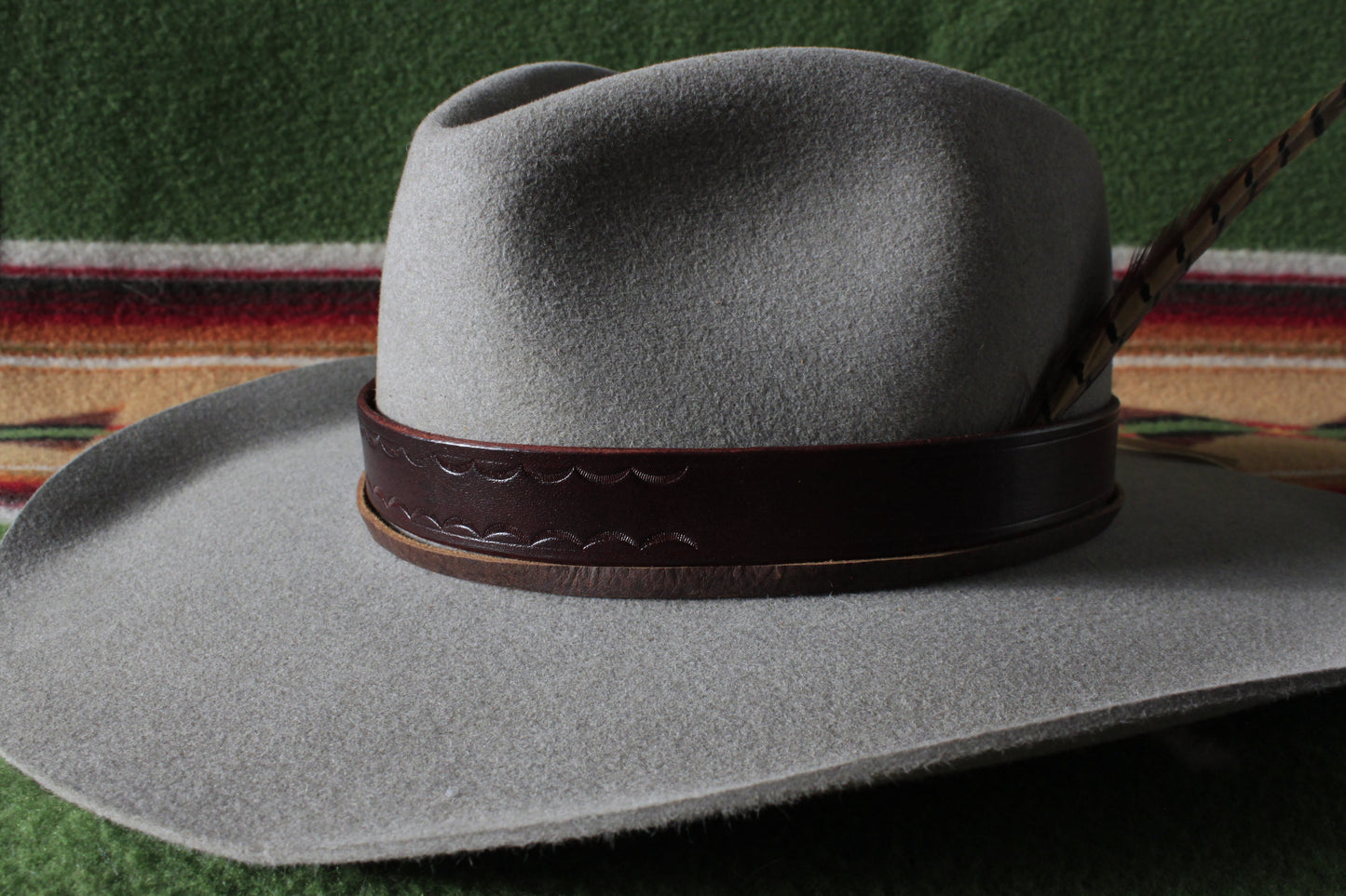 San Juan - Leather Hat Band with Vintage Native American Turquoise Slide