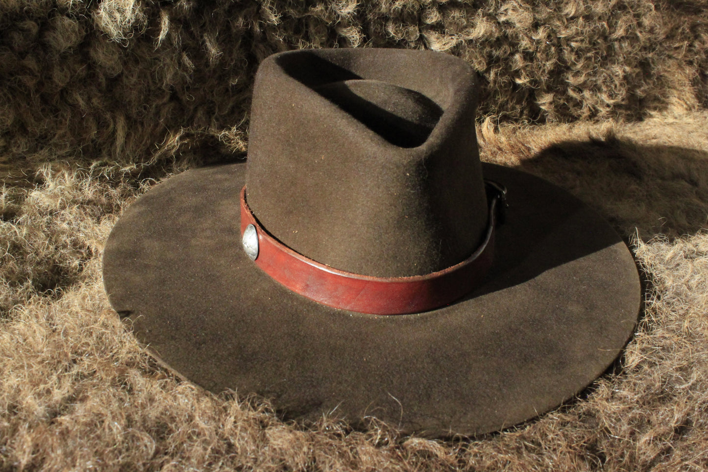 Ponderosa - Leather Hat Band with Vintage Native American Button