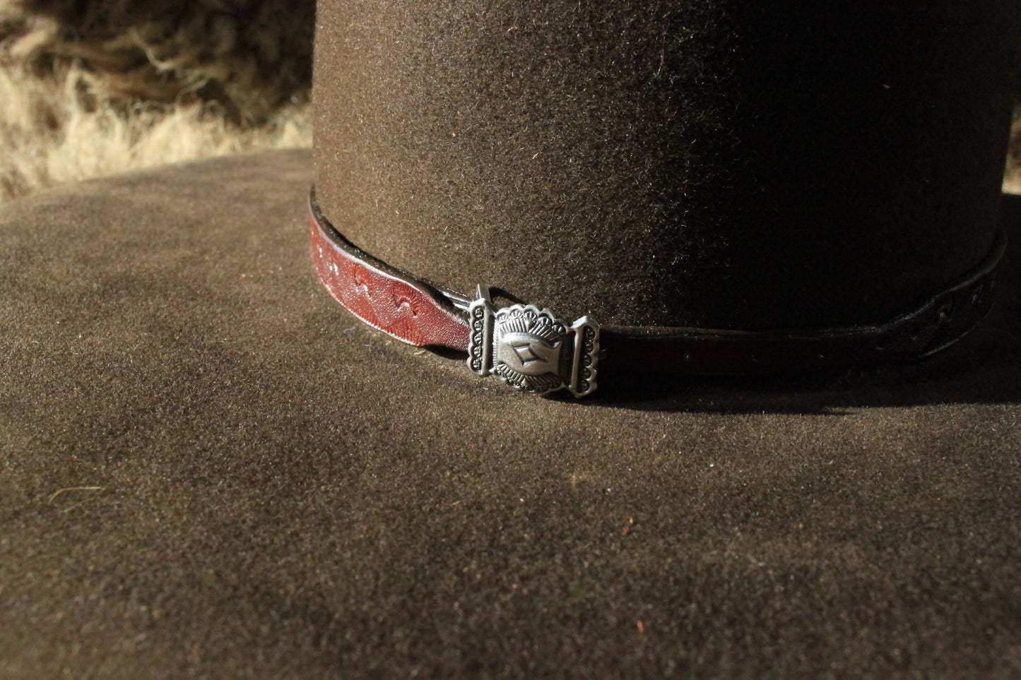 Teton - Leather Hat Band with Petite Vintage Native American Buckle