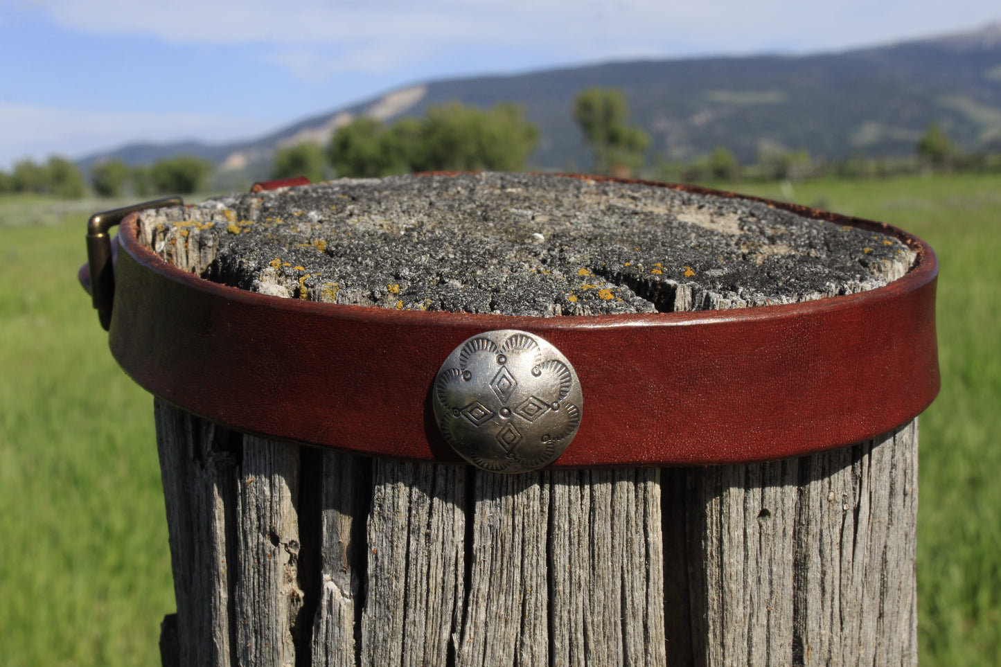 Ponderosa - Leather Hat Band with Vintage Native American Button
