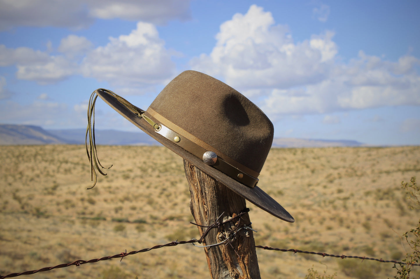 Native Flower - Leather Hat Band with Vintage Native American Button