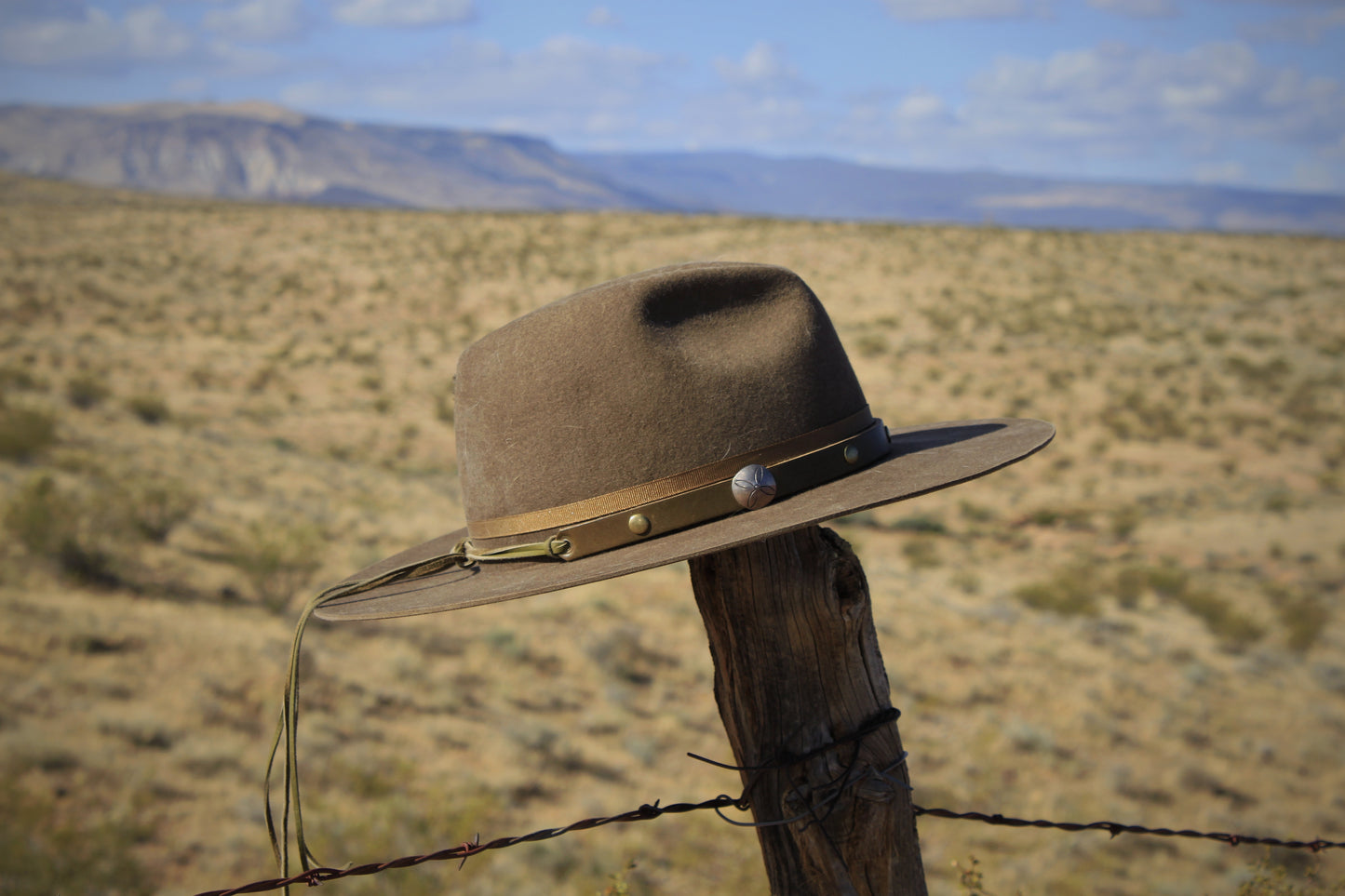 Native Flower - Leather Hat Band with Vintage Native American Button