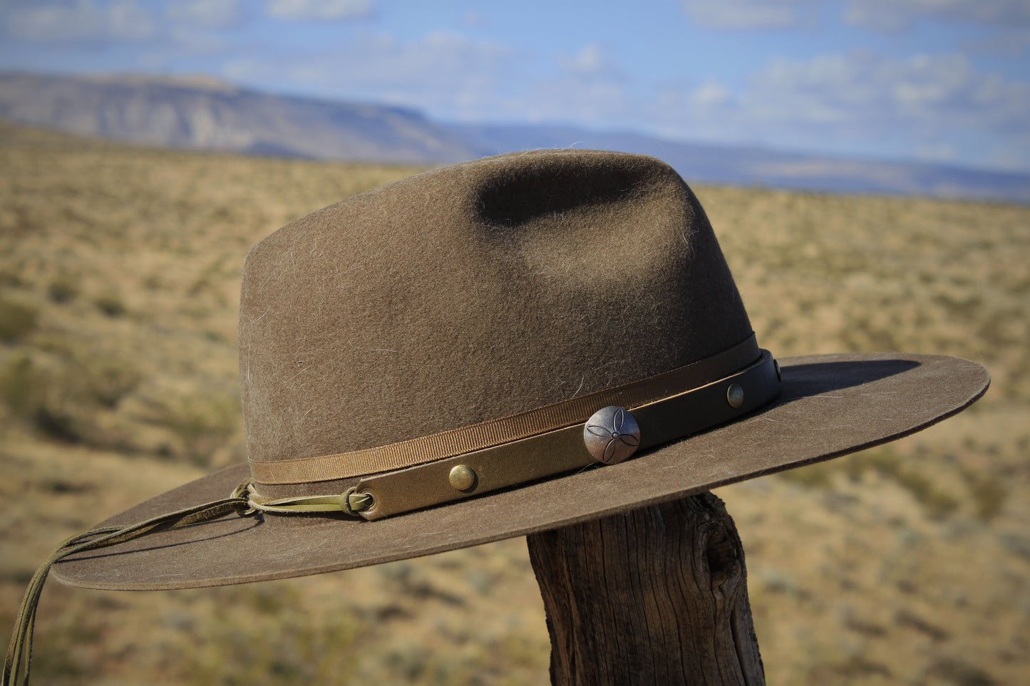 Native Flower - Leather Hat Band with Vintage Native American Button