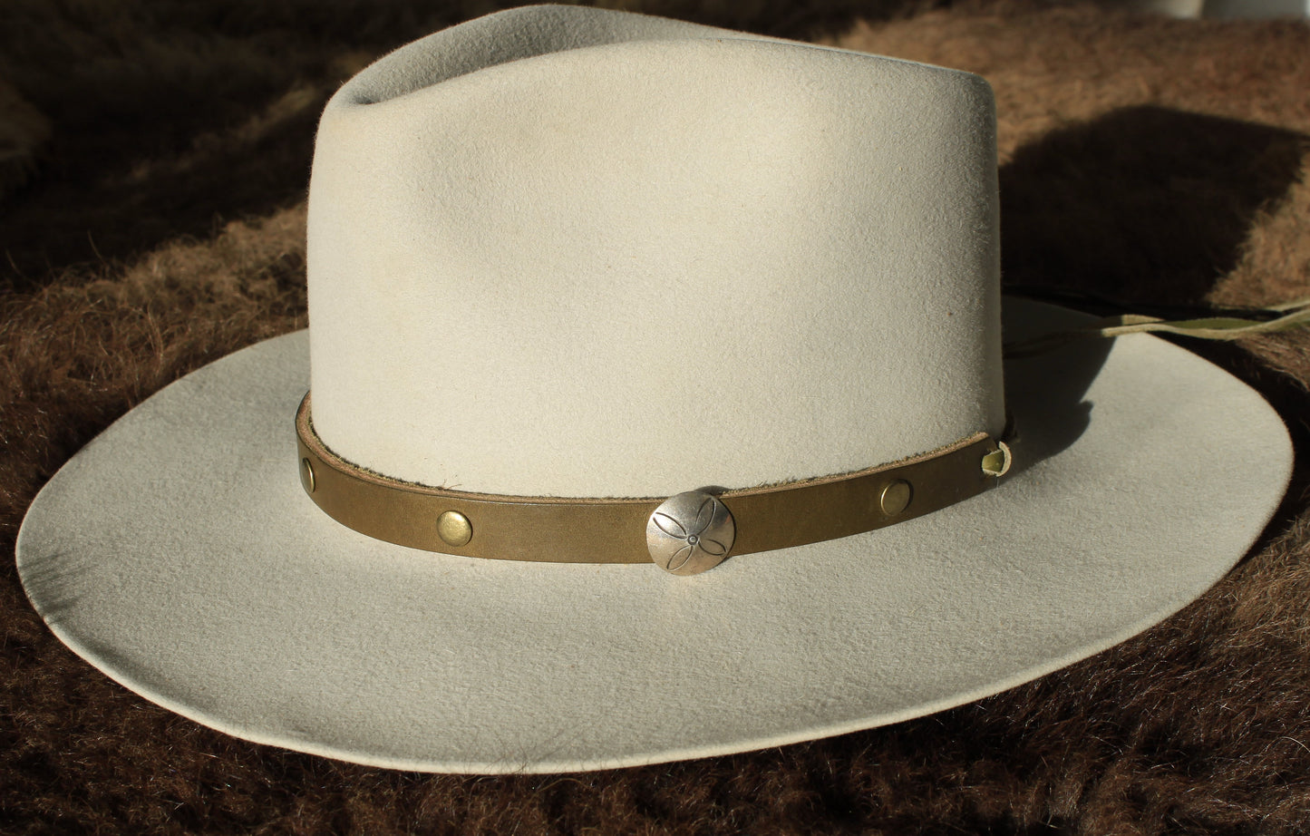 Native Flower - Leather Hat Band with Vintage Native American Button