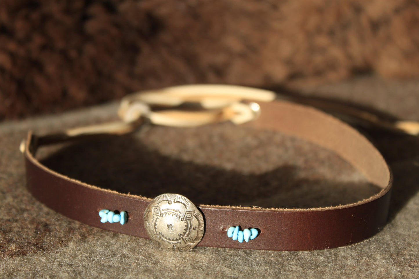 Four Corners - Leather Hat Band with Vintage Native American Button