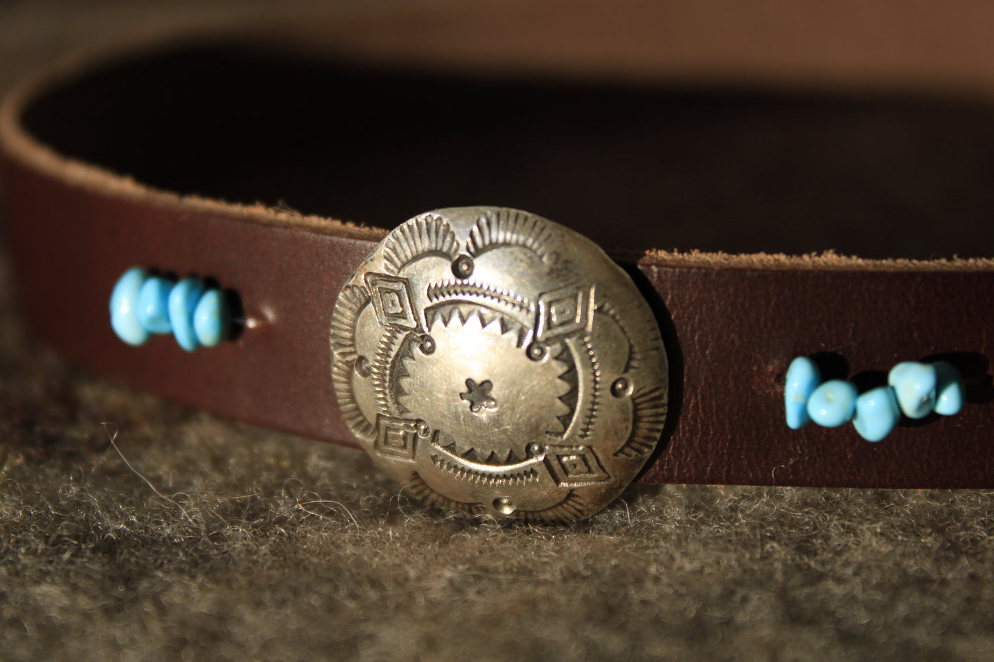 Four Corners - Leather Hat Band with Vintage Native American Button