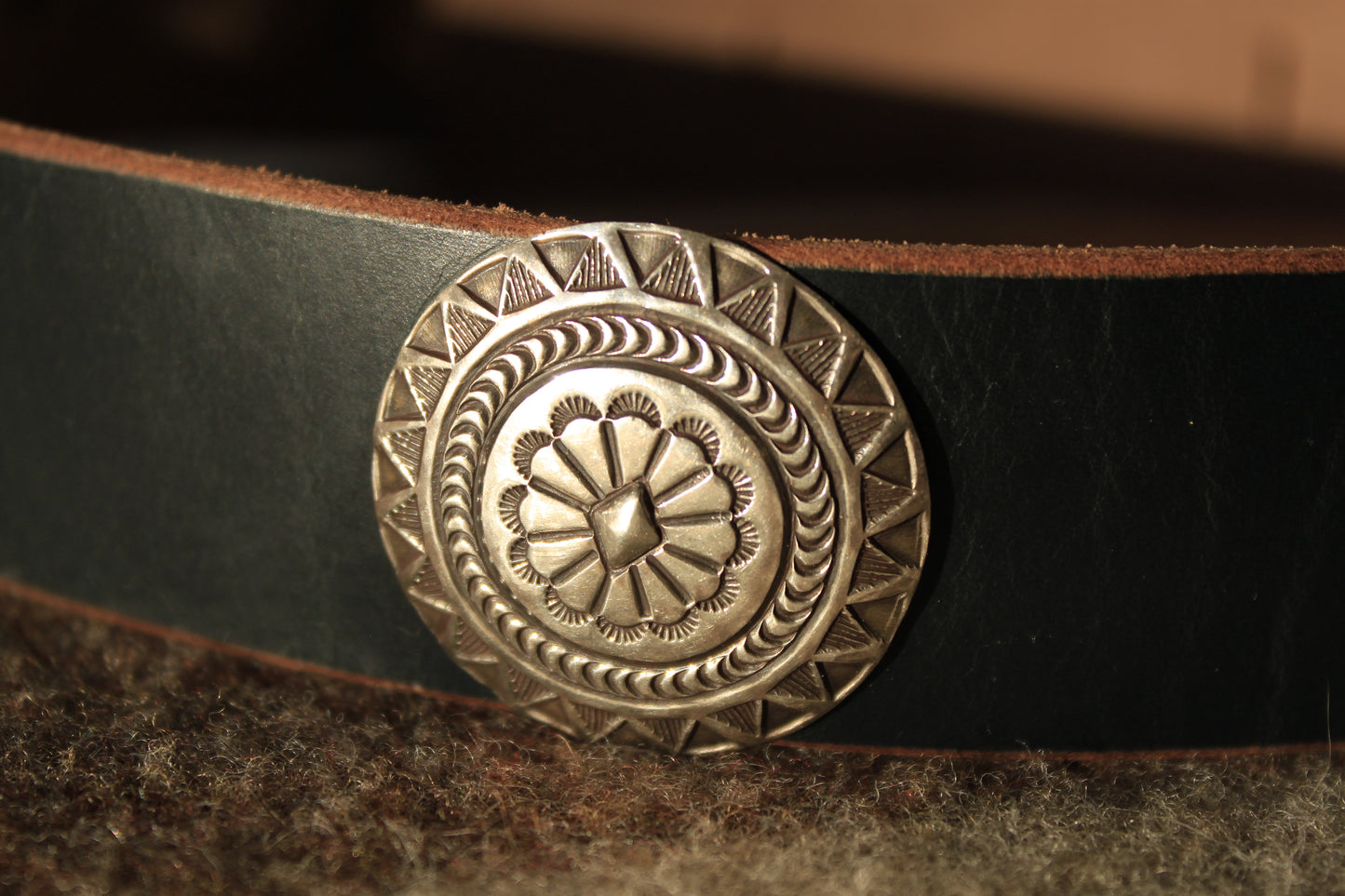 Mandala - Leather Hat Band with Large Vintage Native American Button