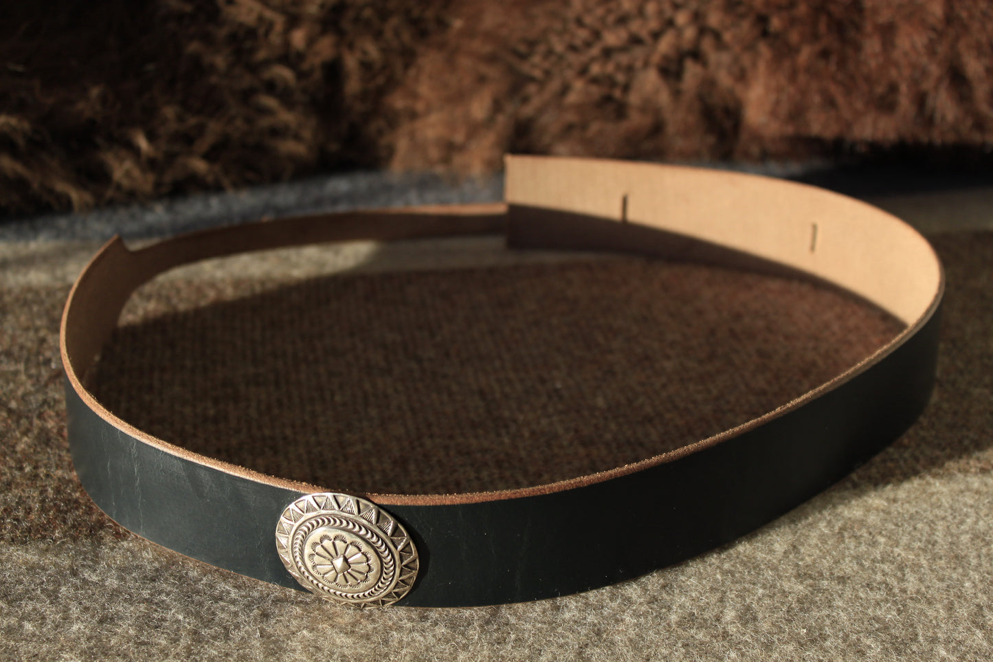 Mandala - Leather Hat Band with Large Vintage Native American Button