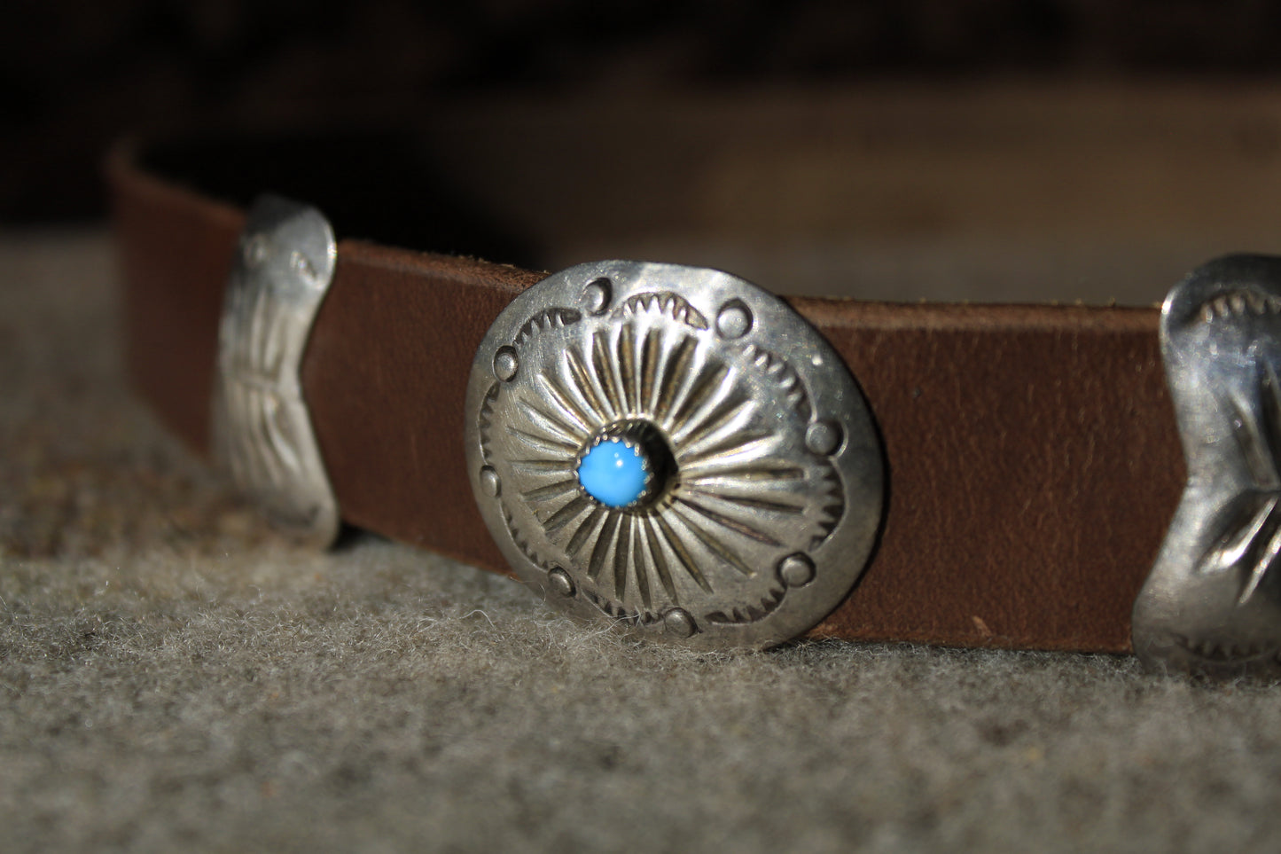 Turquoise Burst - Leather Hat Band with Vintage Native American Concho Slides