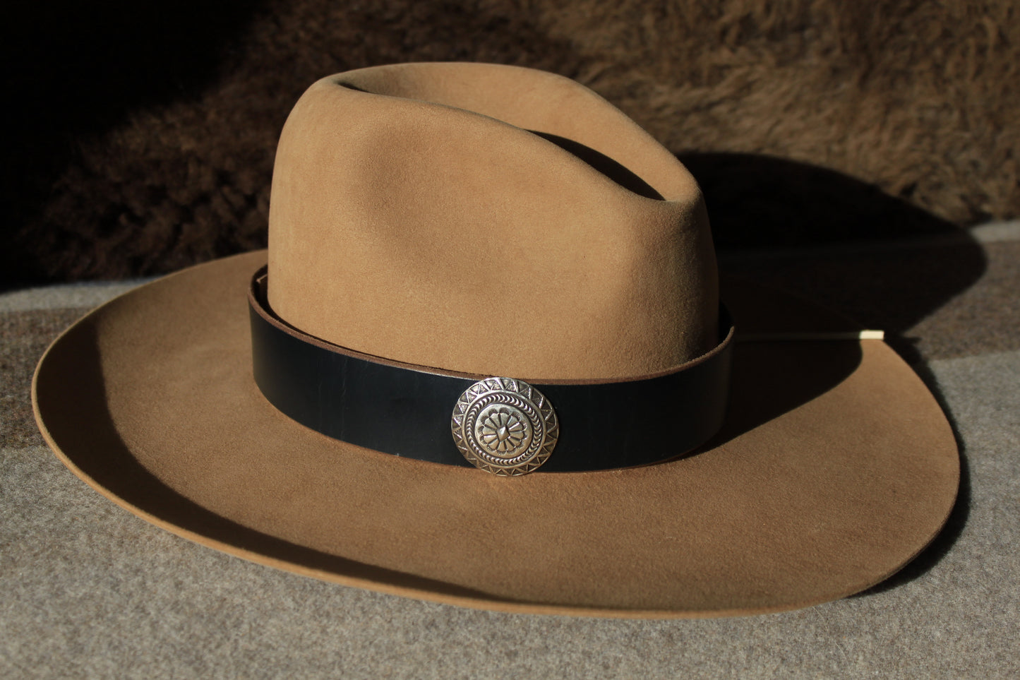 Mandala - Leather Hat Band with Large Vintage Native American Button