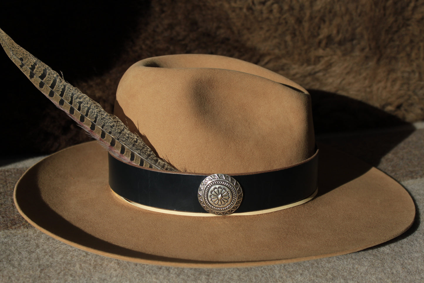 Mandala - Leather Hat Band with Large Vintage Native American Button