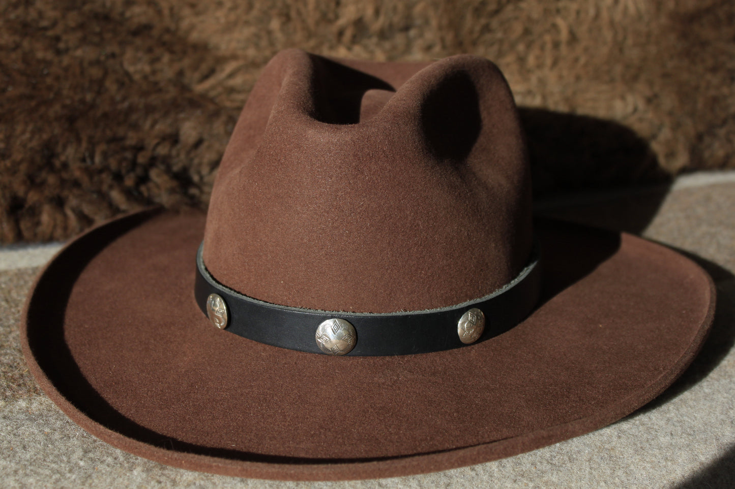 Four Points - Leather Hat Band with Vintage Native American Buttons