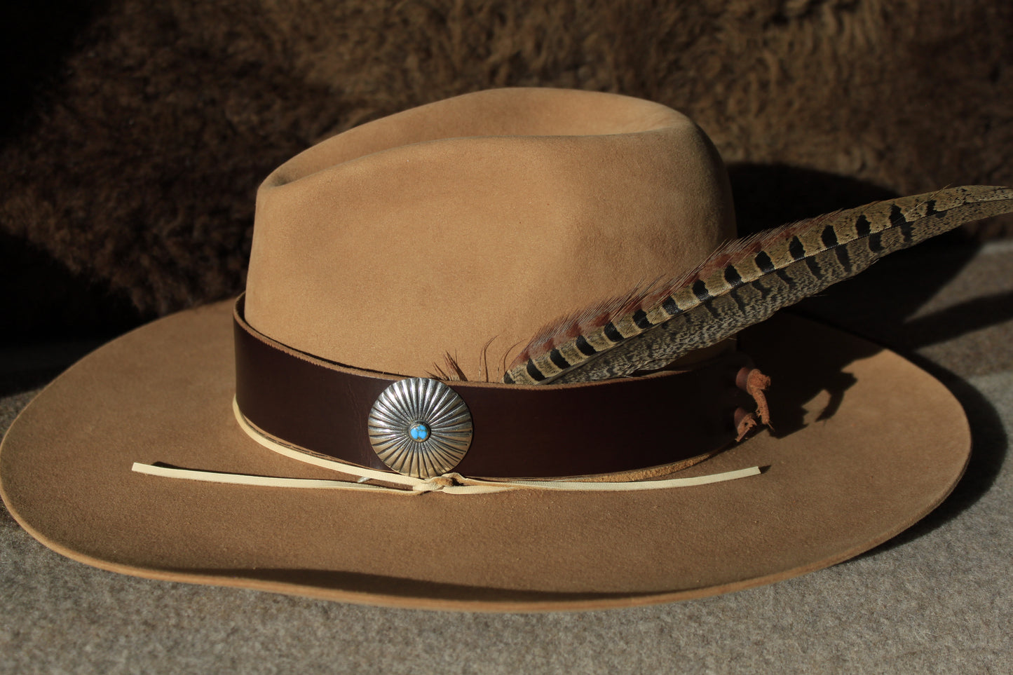 Virgin River - Leather Hat Band with Large Vintage Native American Button