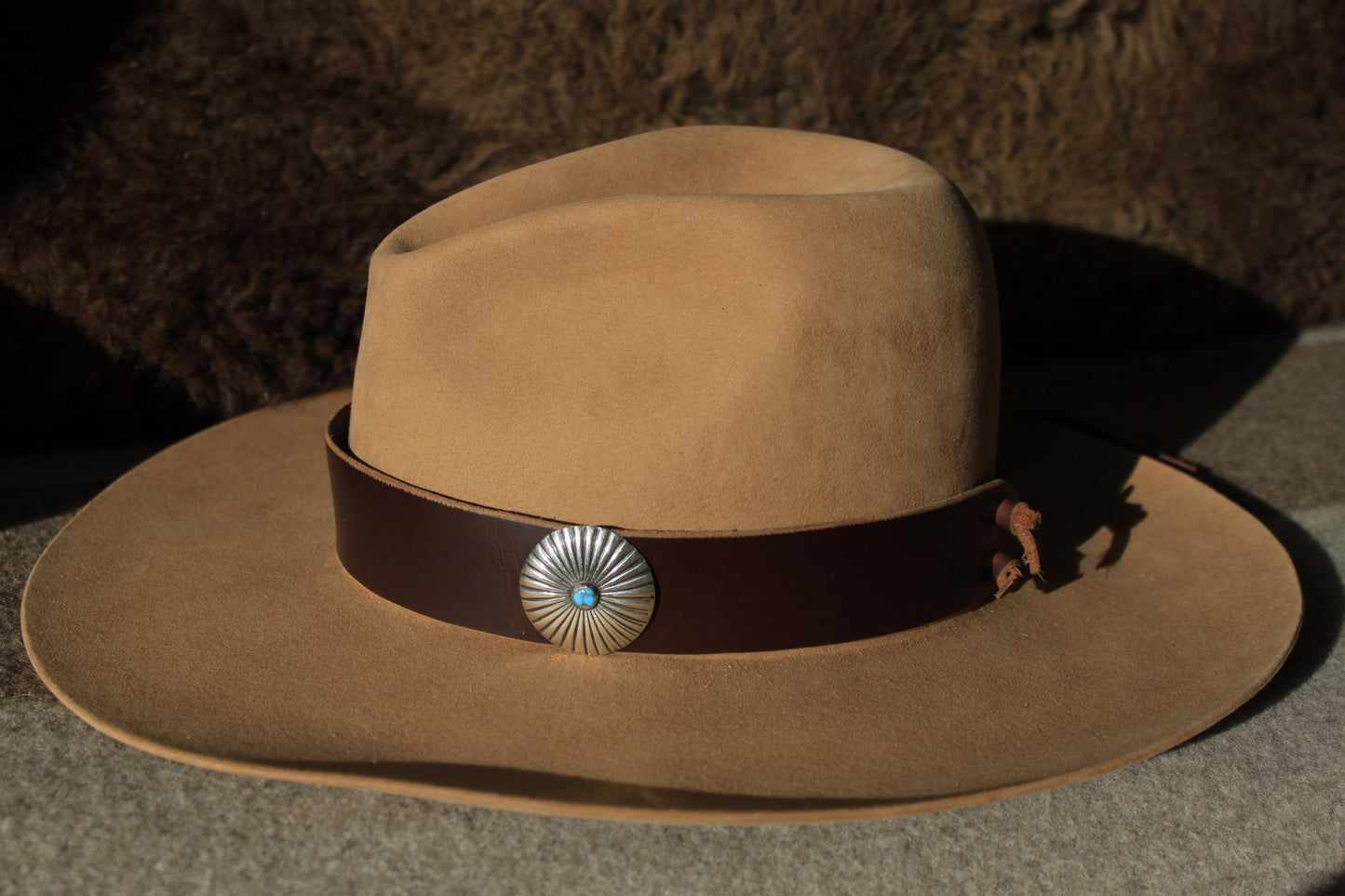 Virgin River - Leather Hat Band with Large Vintage Native American Button